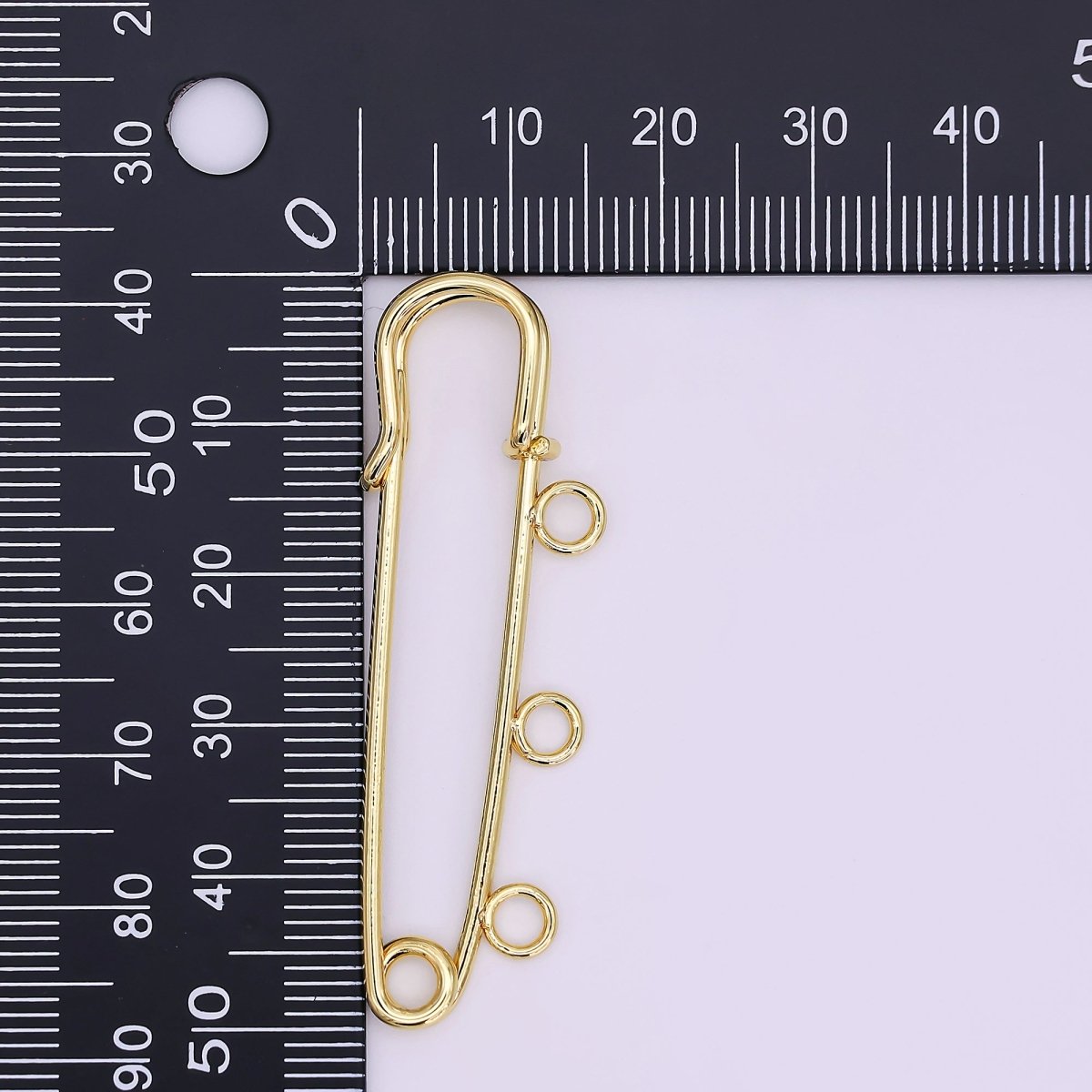 16K Gold Filled 50mm Triple, Multiple Loop Safety Pin Brooch Bag Charm Finding | Z1092 - DLUXCA