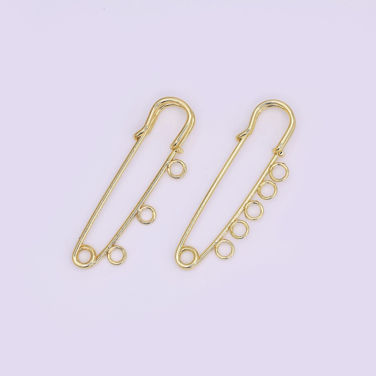 16K Gold Filled 50mm Triple, Multiple Loop Safety Pin Brooch Bag Charm Finding | Z1092 - DLUXCA