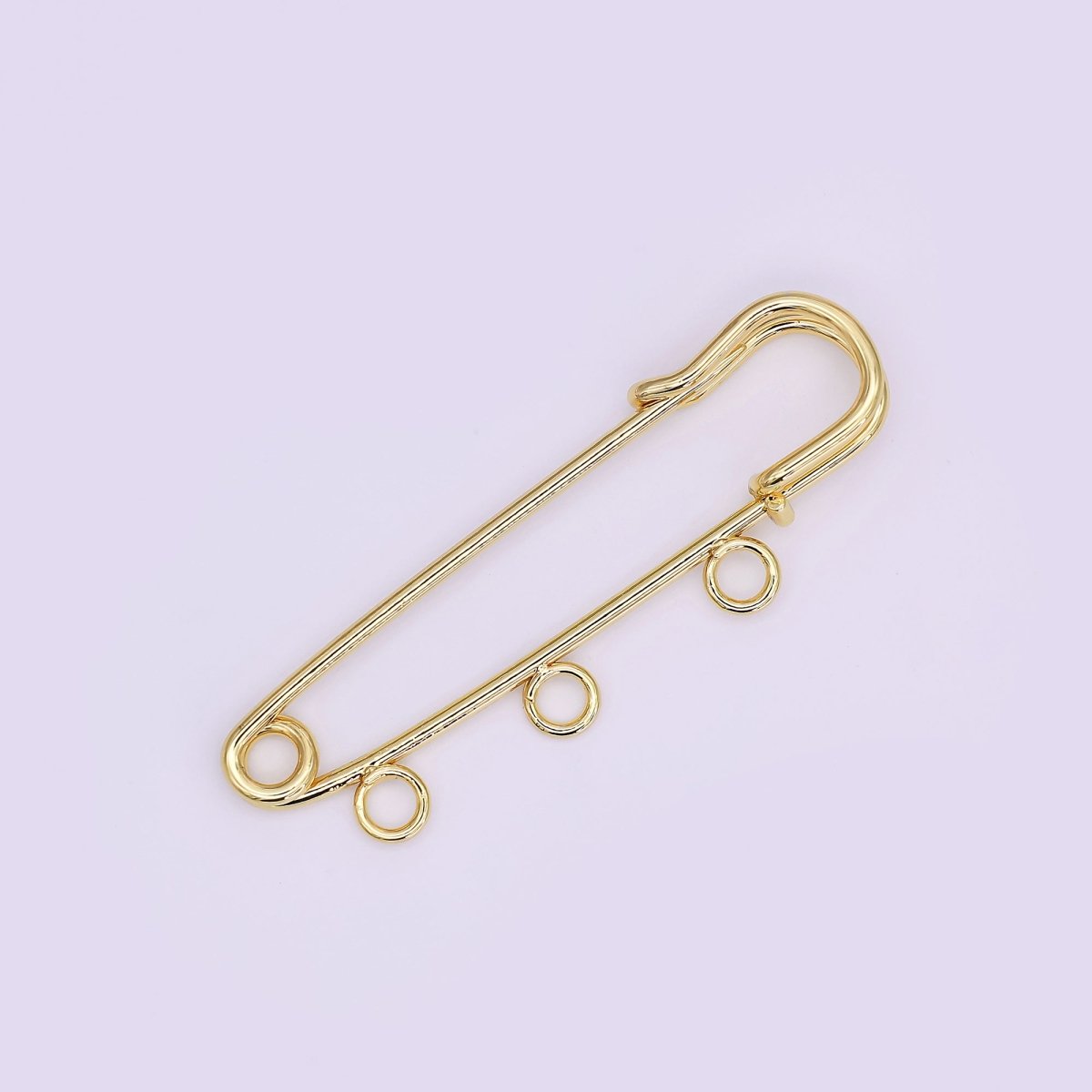 16K Gold Filled 50mm Triple, Multiple Loop Safety Pin Brooch Bag Charm Finding | Z1092 - DLUXCA