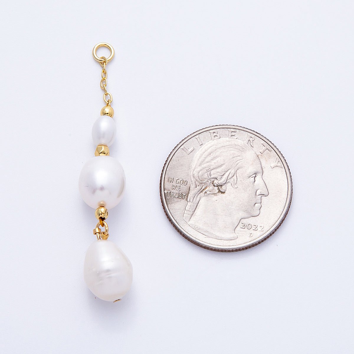 16K Gold Filled 50mm Triple White Ringed Shell Pearl Drop Charm | Charms - 00250 - DLUXCA