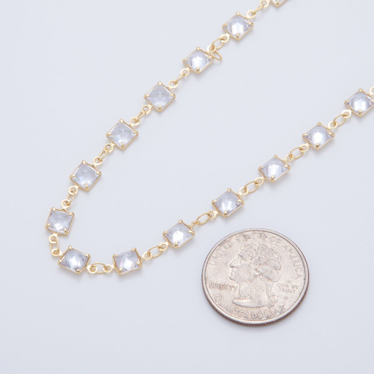 16K Gold Filled 5.5mm Clear Multifaceted Square Link Unfinished Chain by Yard | Roll - 1603 - DLUXCA