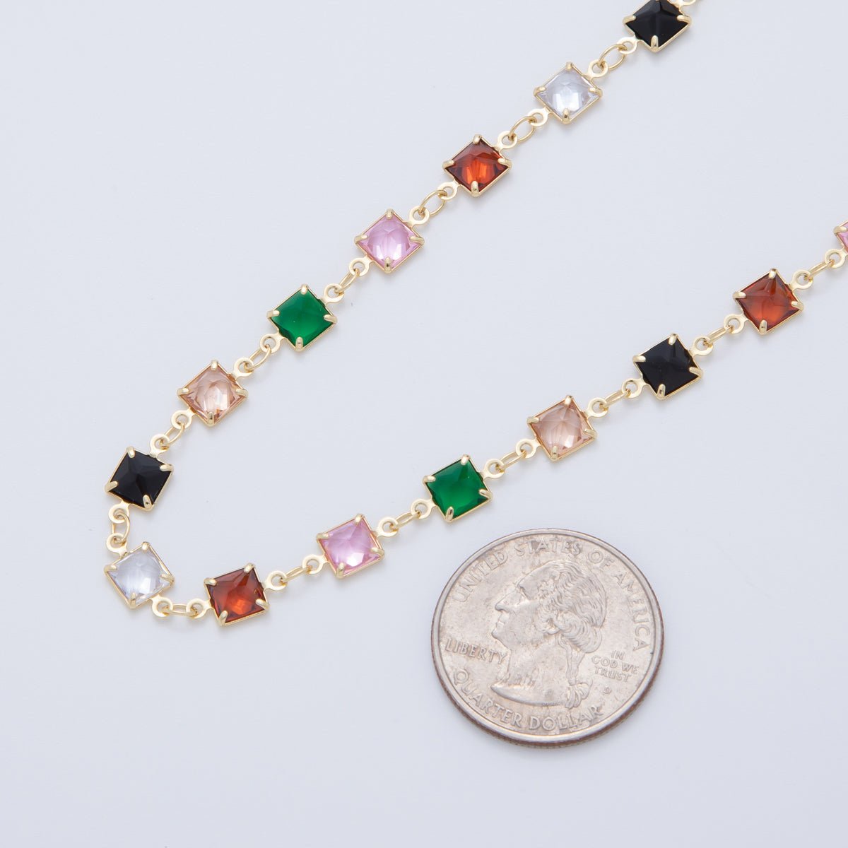 16K Gold Filled 5.5mm Multicolor Multifaceted Square Link Unfinished Chain by Yard | Roll - 1604 - DLUXCA