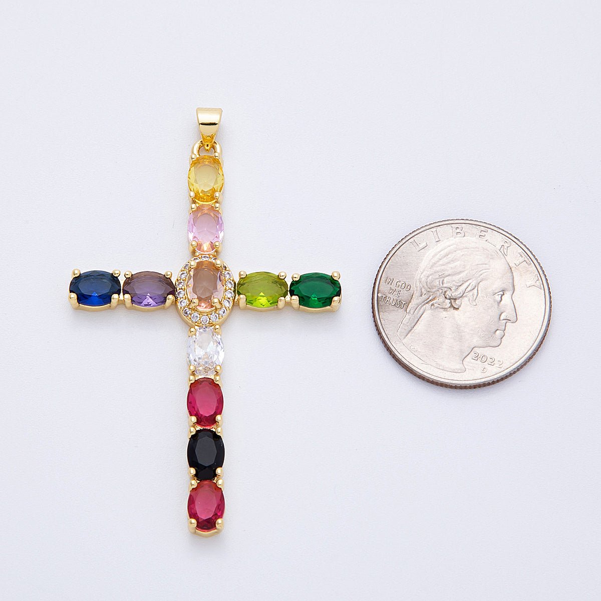 16K Gold Filled 57mm Clear, Black, Multicolor Oval Micro Paved CZ Religious Pendant | Charms - 00159 ~ Charms - 00161 - DLUXCA