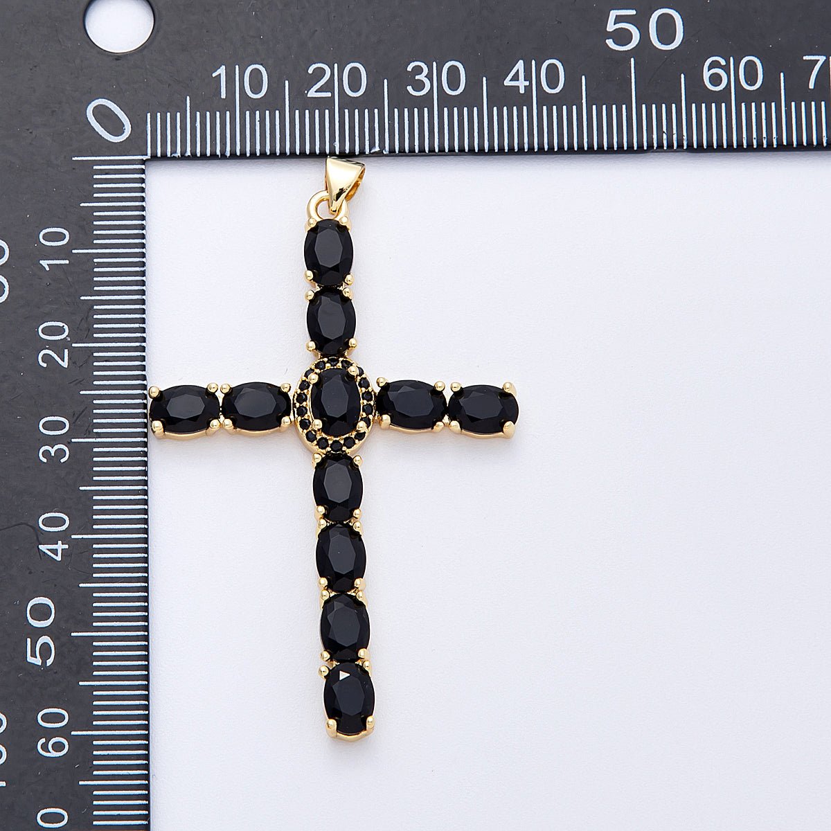 16K Gold Filled 57mm Clear, Black, Multicolor Oval Micro Paved CZ Religious Pendant | Charms - 00159 ~ Charms - 00161 - DLUXCA