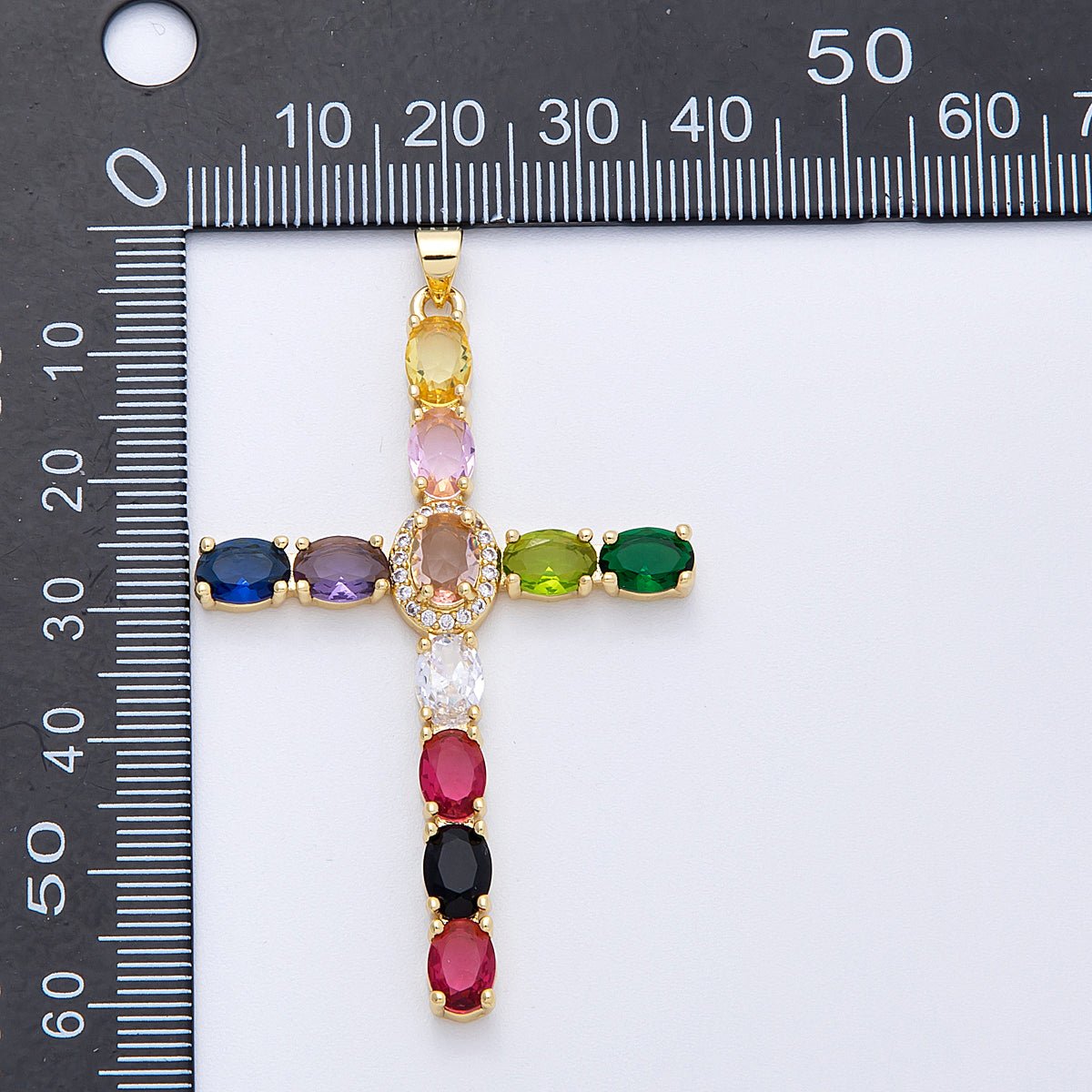 16K Gold Filled 57mm Clear, Black, Multicolor Oval Micro Paved CZ Religious Pendant | Charms - 00159 ~ Charms - 00161 - DLUXCA