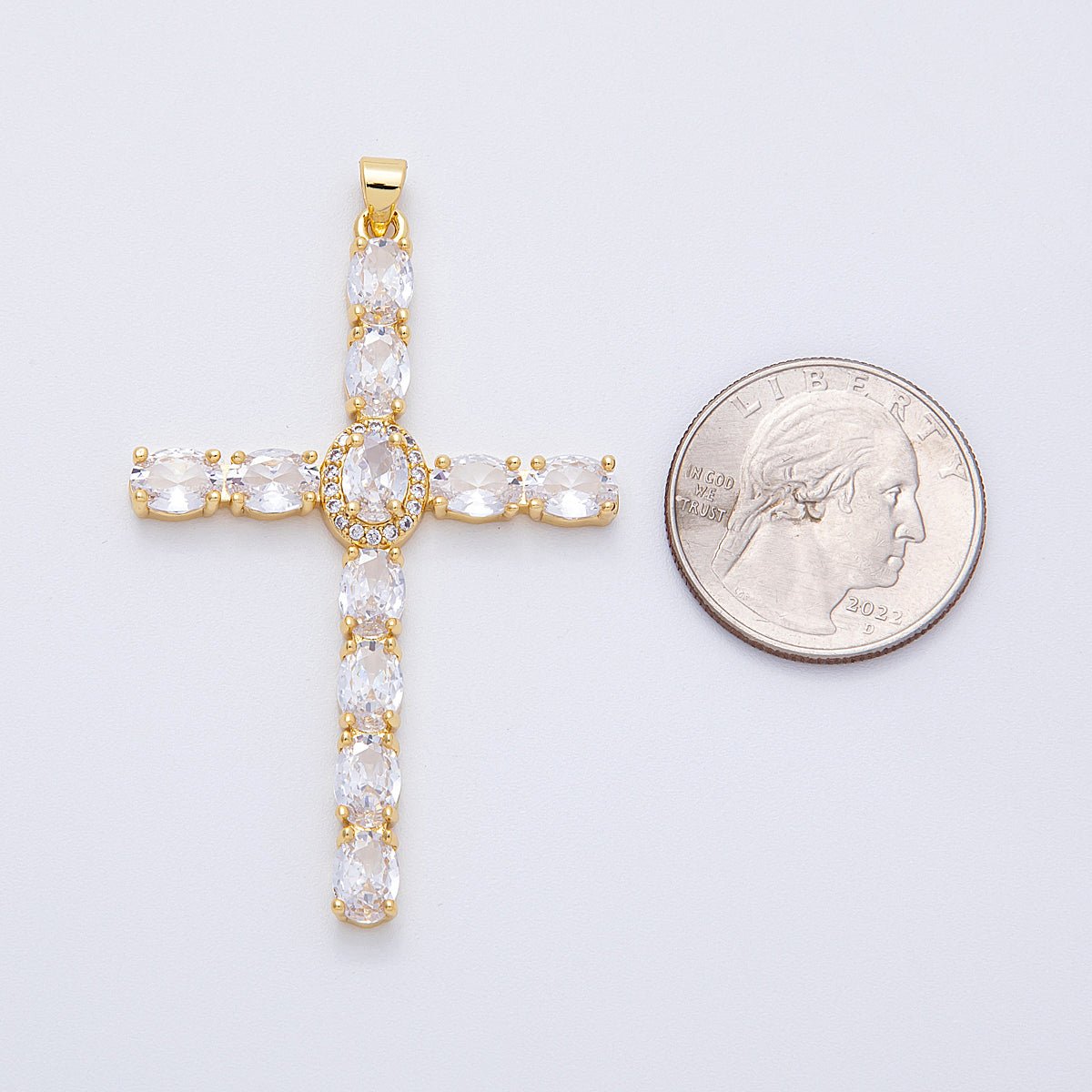 16K Gold Filled 57mm Clear, Black, Multicolor Oval Micro Paved CZ Religious Pendant | Charms - 00159 ~ Charms - 00161 - DLUXCA
