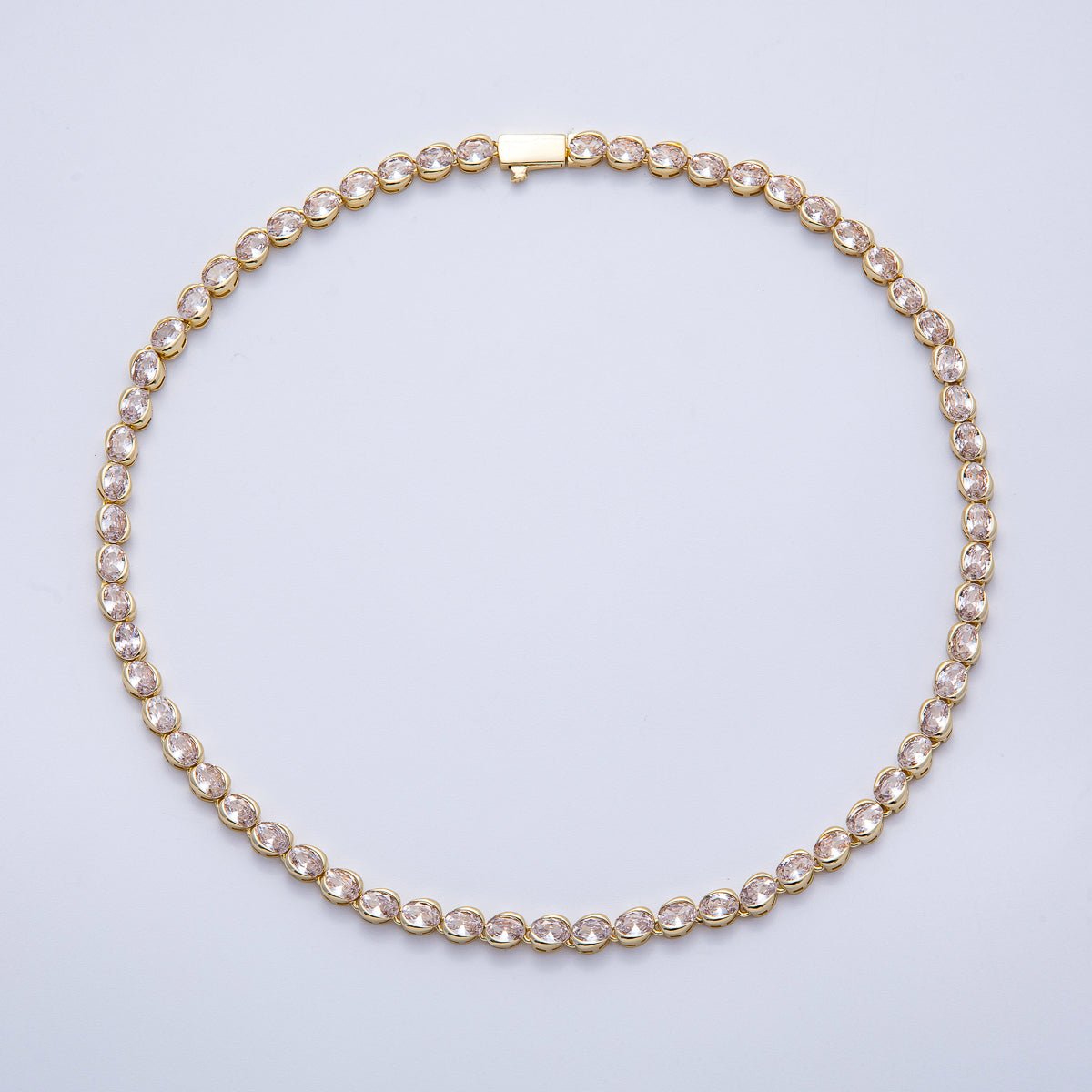 16K Gold Filled 5mm Clear CZ Oval Bezel Tennis Chain 17 Inch Necklace | WA - 04242 - DLUXCA