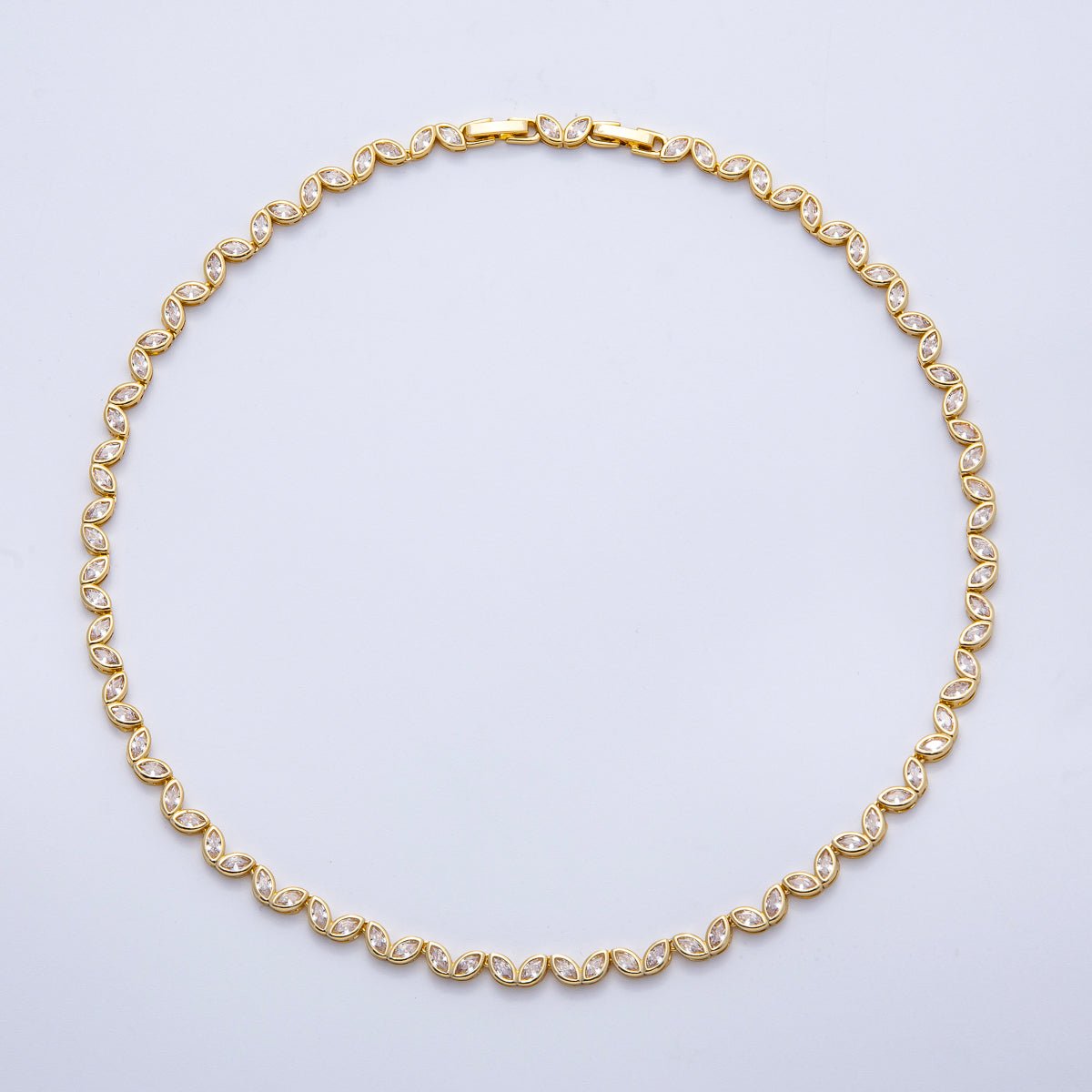 16K Gold Filled 5mm Clear Marquise CZ Tennis Chain 17 Inch Adjustable Necklace | WA - 04245 - DLUXCA