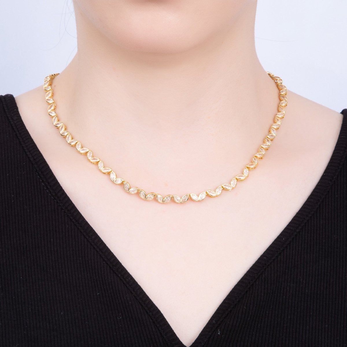 16K Gold Filled 5mm Clear Marquise CZ Tennis Chain 17 Inch Adjustable Necklace | WA - 04245 - DLUXCA