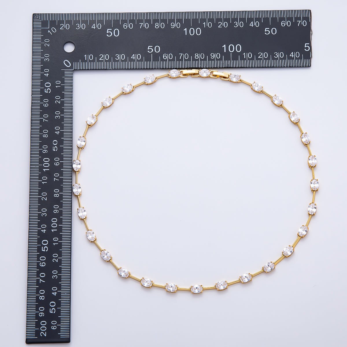 16K Gold Filled 5mm Clear Oval CZ Bar Gemstone Chain 17 Inch Adjustable Necklace | WA-04720 - DLUXCA