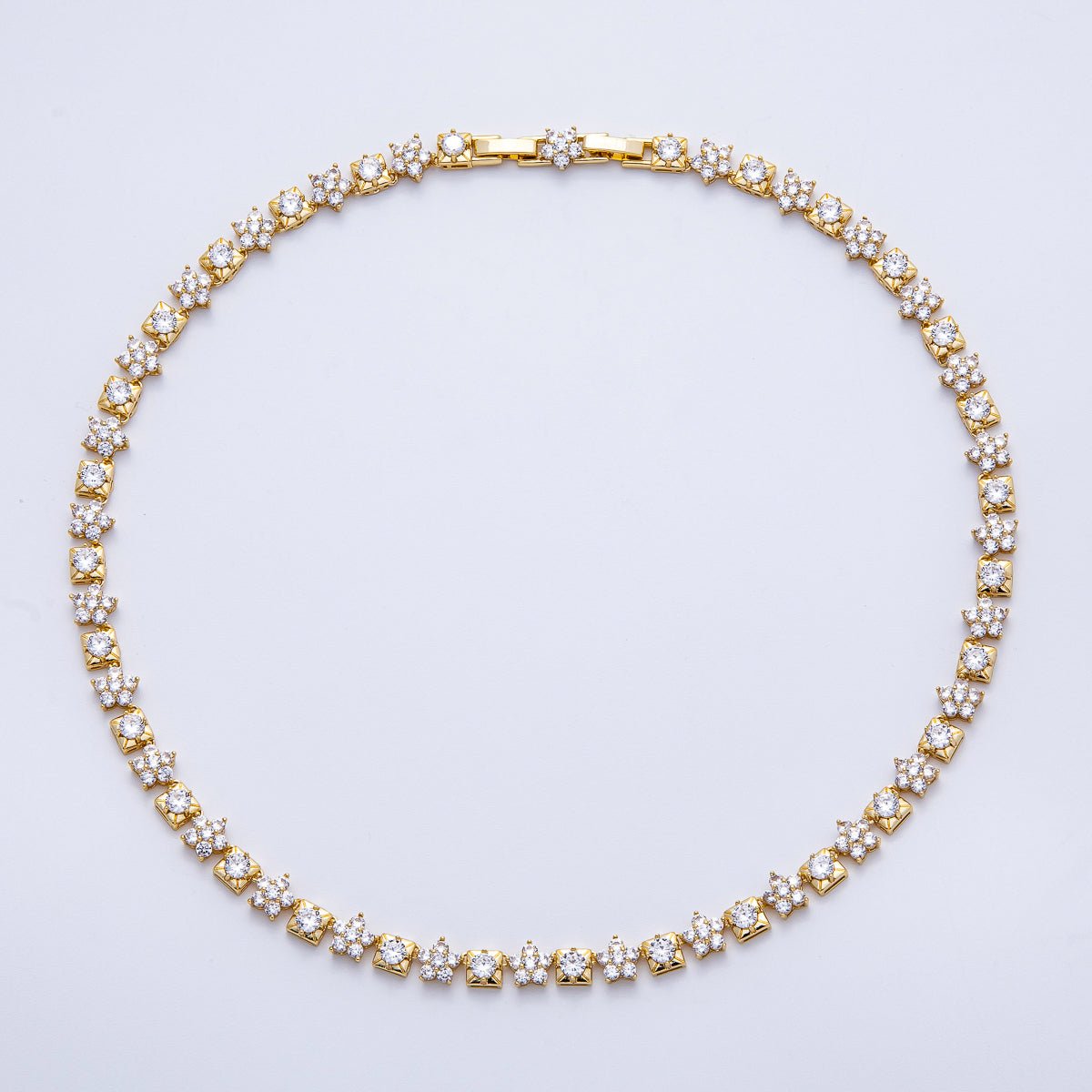 16K Gold Filled 5mm Micro Paved CZ Flower Square Tennis Chain 17 Inch Adjustable Necklace | WA - 04246 - DLUXCA