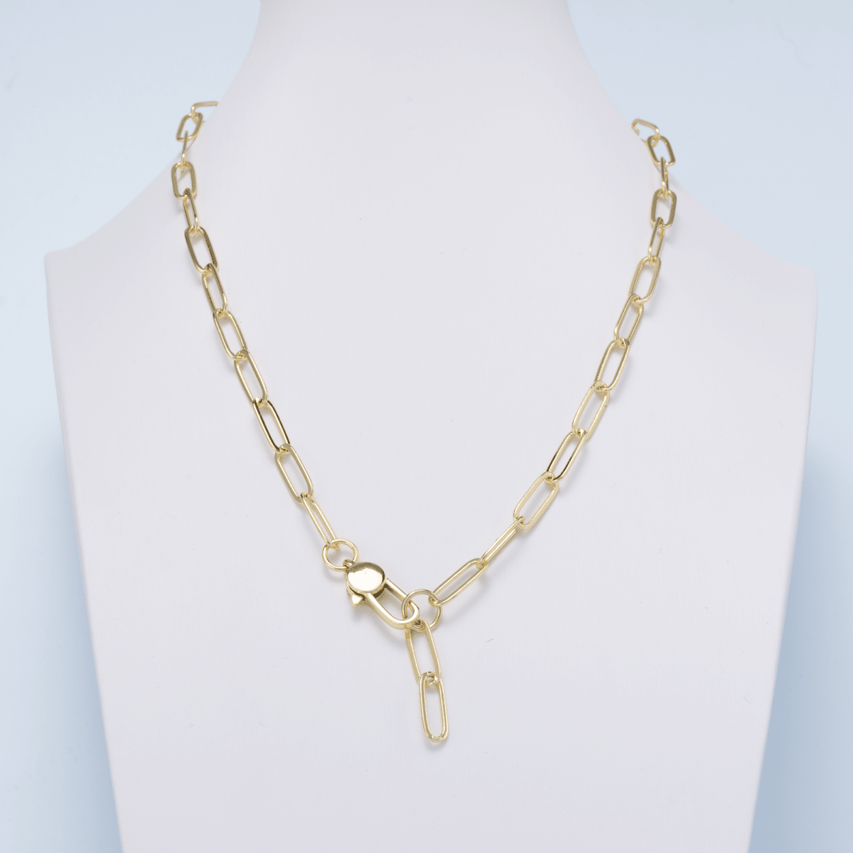 16K Gold Filled 5mm Minimalist Paperclip Lariat Chain 17 Inch Necklace | WA - 04500 - DLUXCA