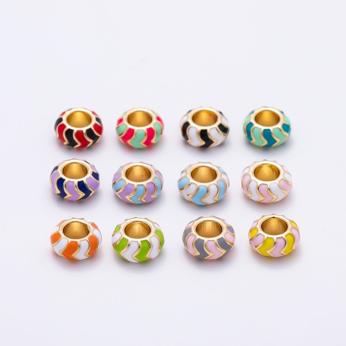 16K Gold Filled 5mm Multicolor Chevron Enamel Large Hole Rondelle Bead | Beads-00502 ~ Beads-00513 - DLUXCA
