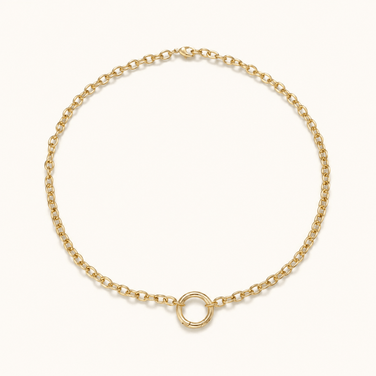 16K Gold Filled 5mm Push Gate Charm Connector Holder Ring Cable Chain 18 Inch Necklace - DLUXCA