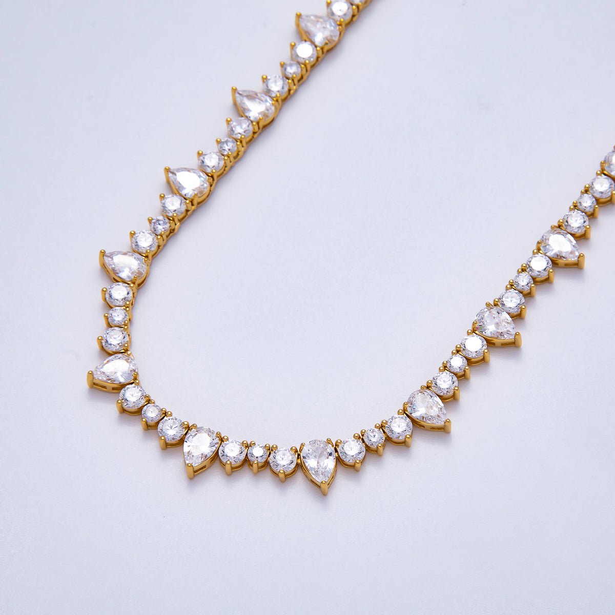 16K Gold Filled 5mm Teardrop CZ Round Tennis Chain 17 Inch Adjustable Necklace | WA - 04344 - DLUXCA