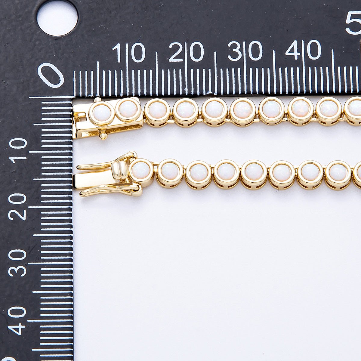 16K Gold Filled 5mm White Opal Round Bezel Tennis Chain 17 Inch Necklace | WA - 04211 - DLUXCA