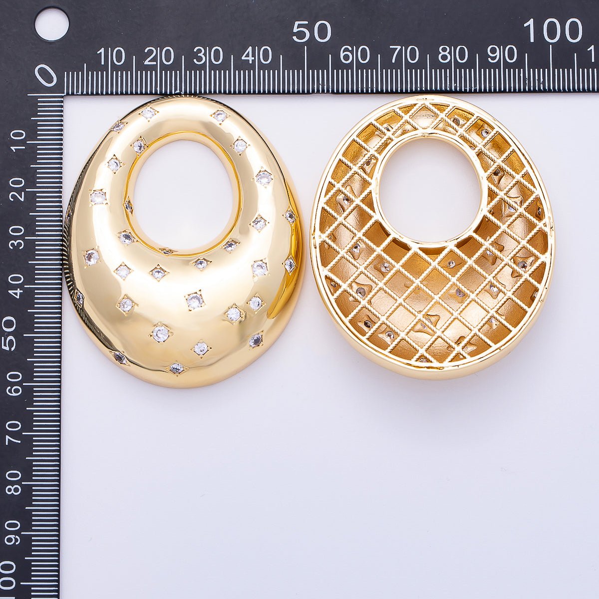 16K Gold Filled 60mm Clear CZ Geometric Dotted Dome Pendant | Findings - 00139 - DLUXCA