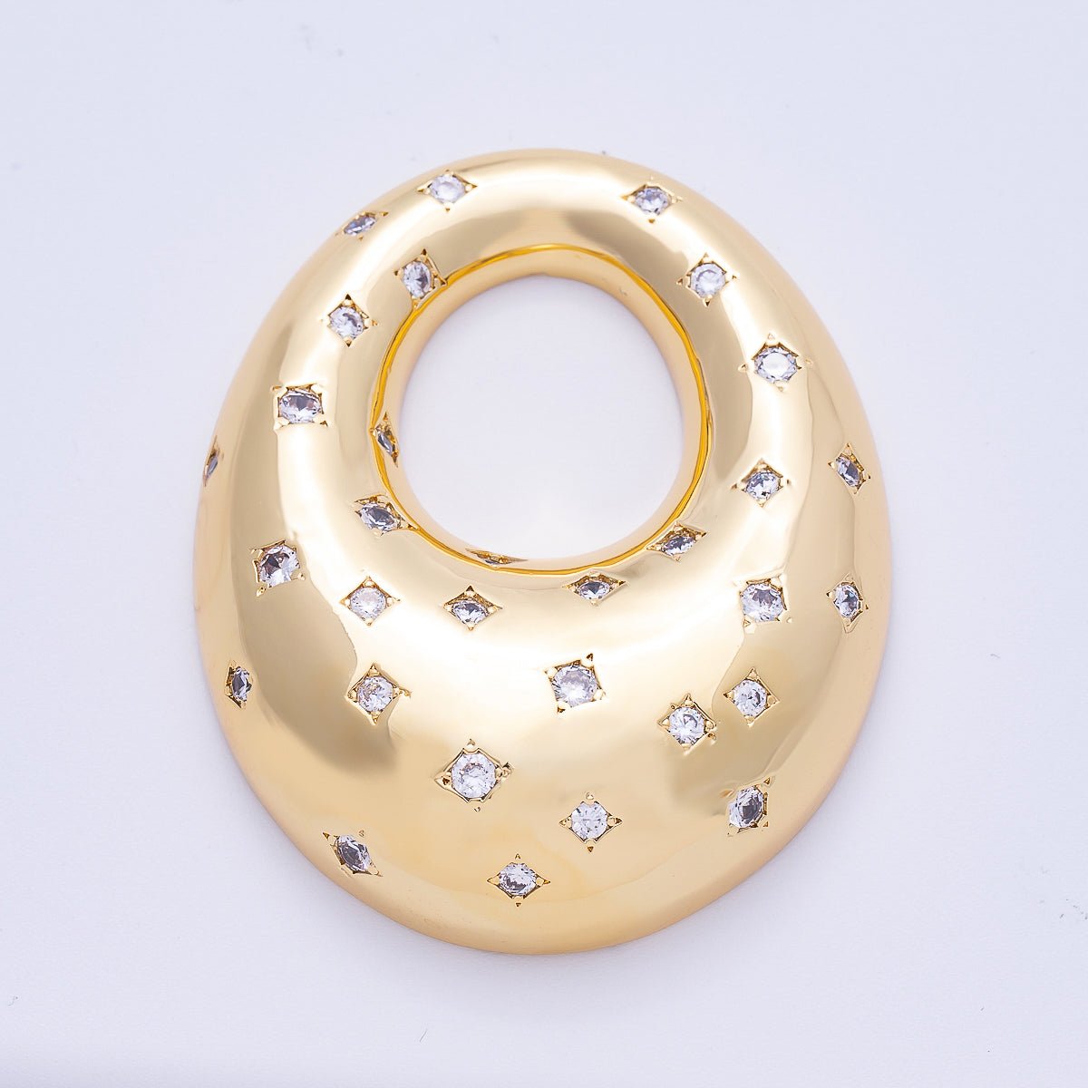 16K Gold Filled 60mm Clear CZ Geometric Dotted Dome Pendant | Findings - 00139 - DLUXCA
