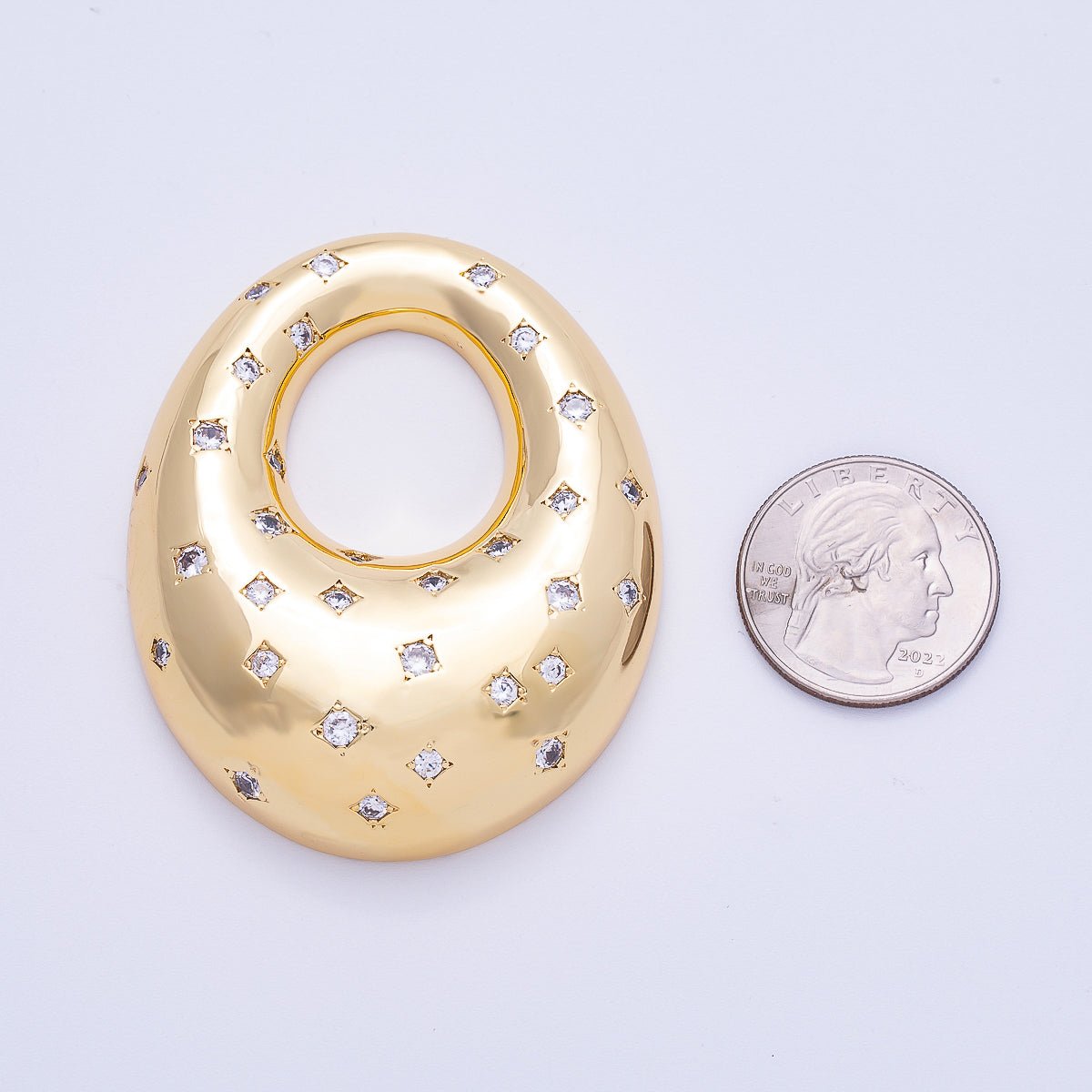16K Gold Filled 60mm Clear CZ Geometric Dotted Dome Pendant | Findings - 00139 - DLUXCA