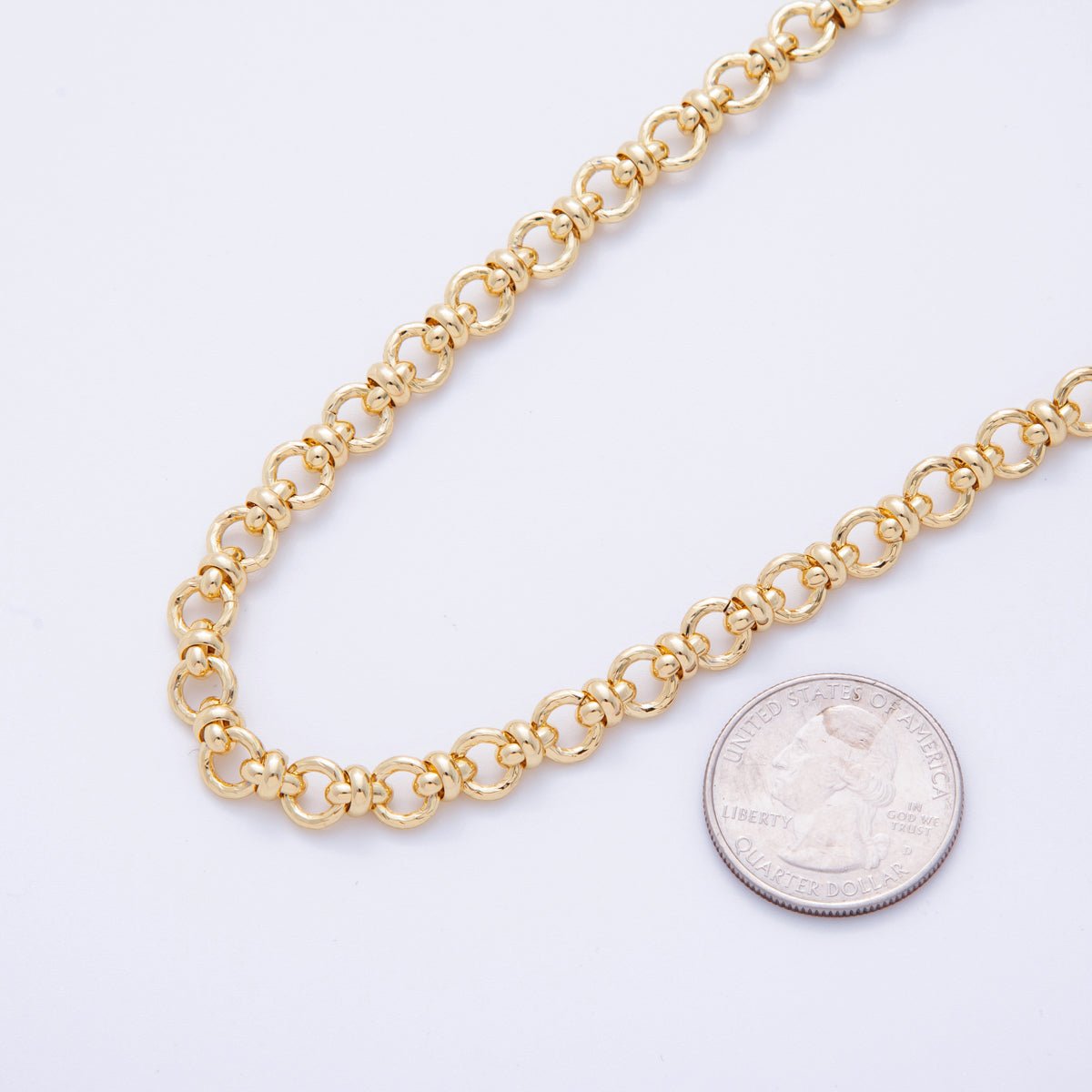 16K Gold Filled 6.8mm Rolo Figure Eight Link Unfinished Chain by Yard | Roll - 1567 - DLUXCA