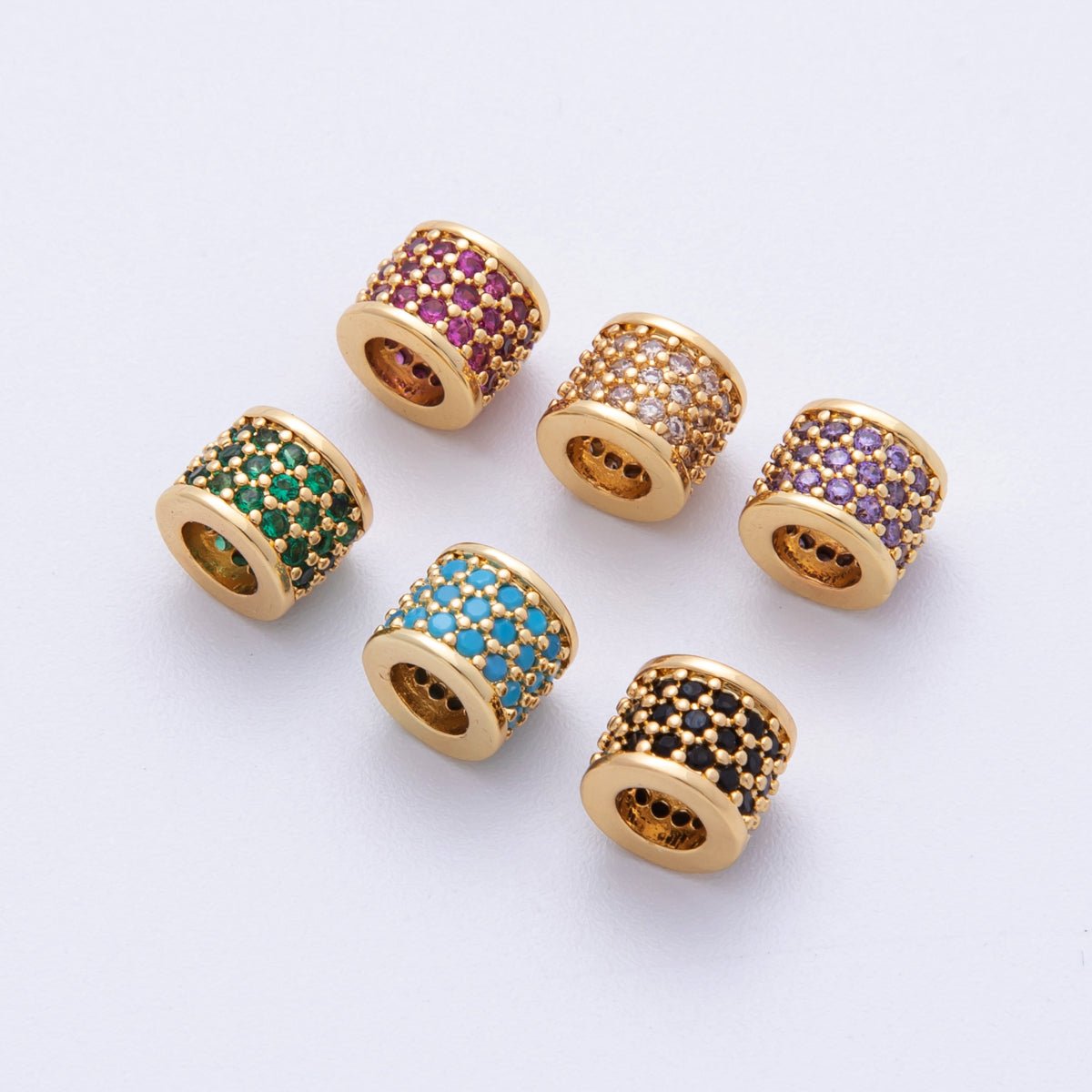 16K Gold Filled 6mm Black, Purple, Clear, Green, Blue, Fuchsia Micro Paved CZ Rondelle Bead | Beads - 000222~00027 - DLUXCA