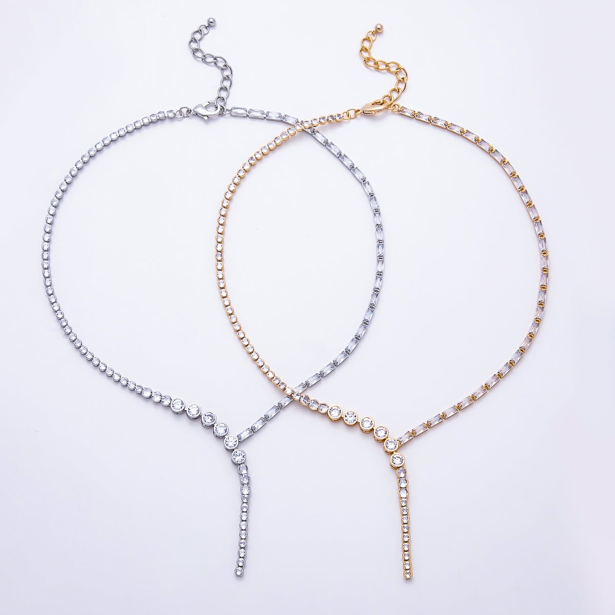16K Gold Filled 6mm CZ Lariat Necklace Tennis Chain 17 Inch Choker Necklace | WA-00440 WA-00442 - DLUXCA