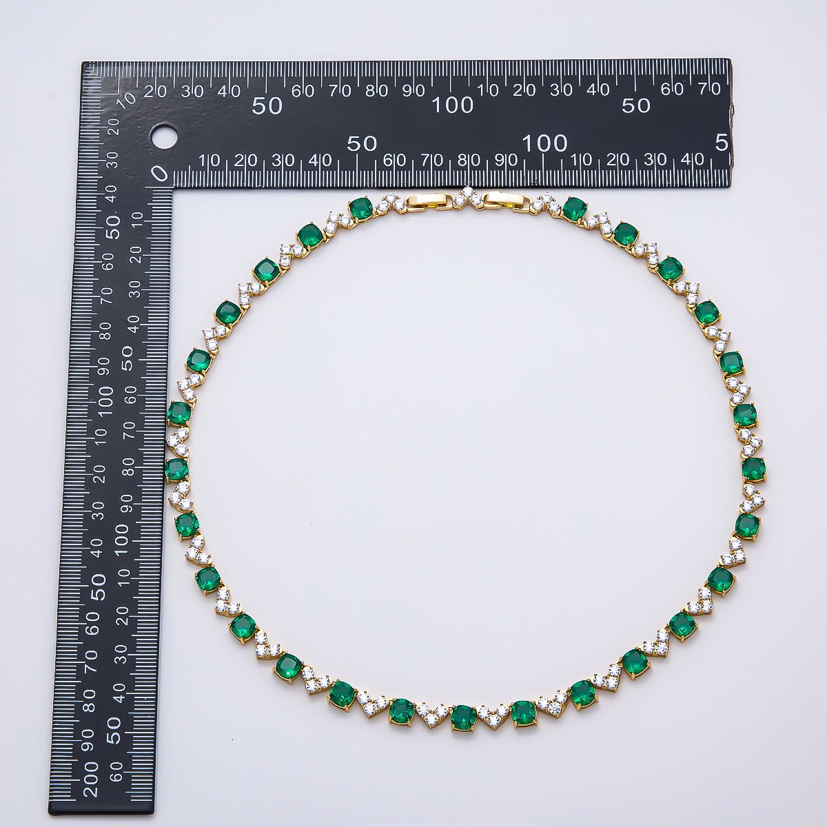 16K Gold Filled 6mm Green Clear Heart Tennis Chain 17 Inch Adjustable Necklace | WA-04679 - DLUXCA