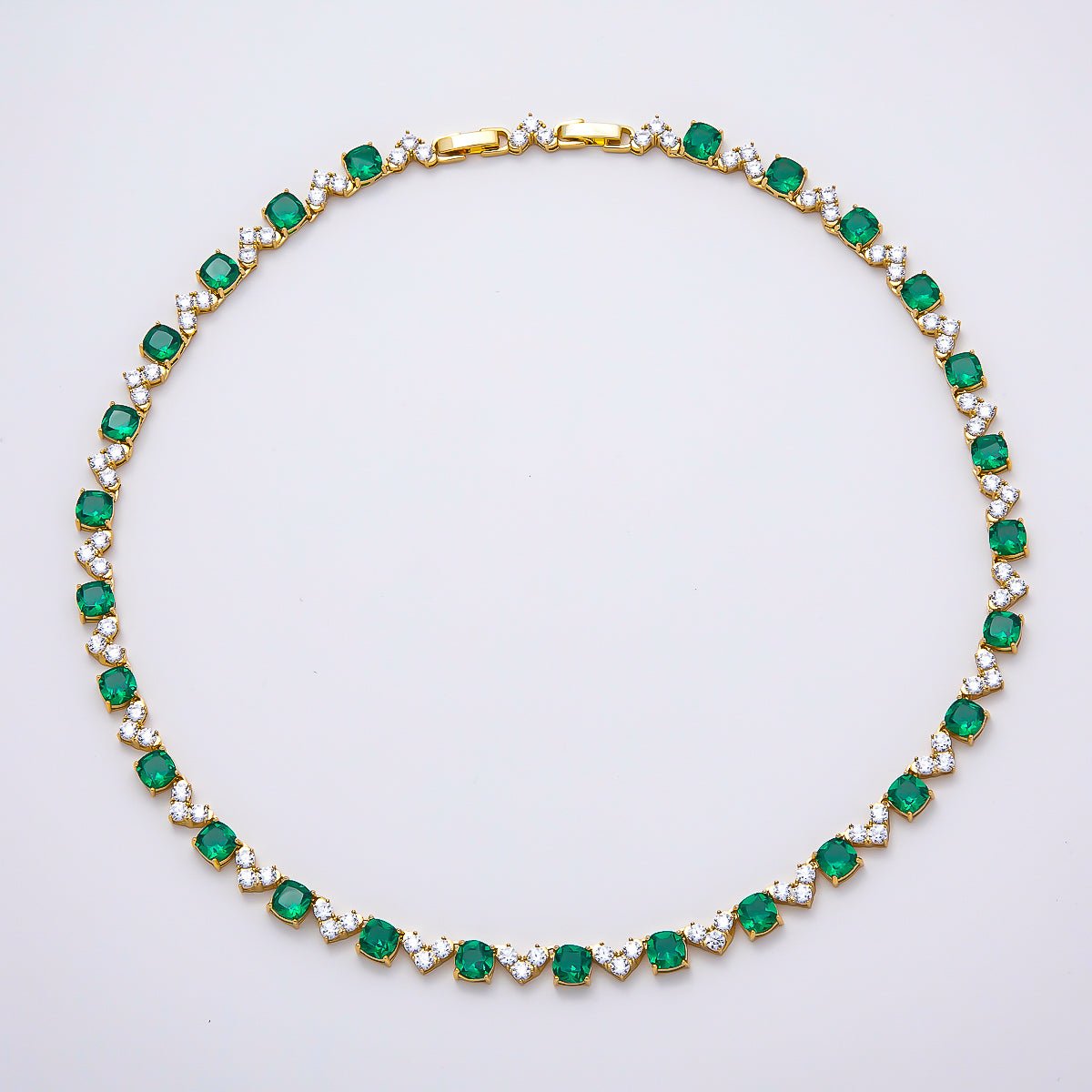 16K Gold Filled 6mm Green Clear Heart Tennis Chain 17 Inch Adjustable Necklace | WA-04679 - DLUXCA