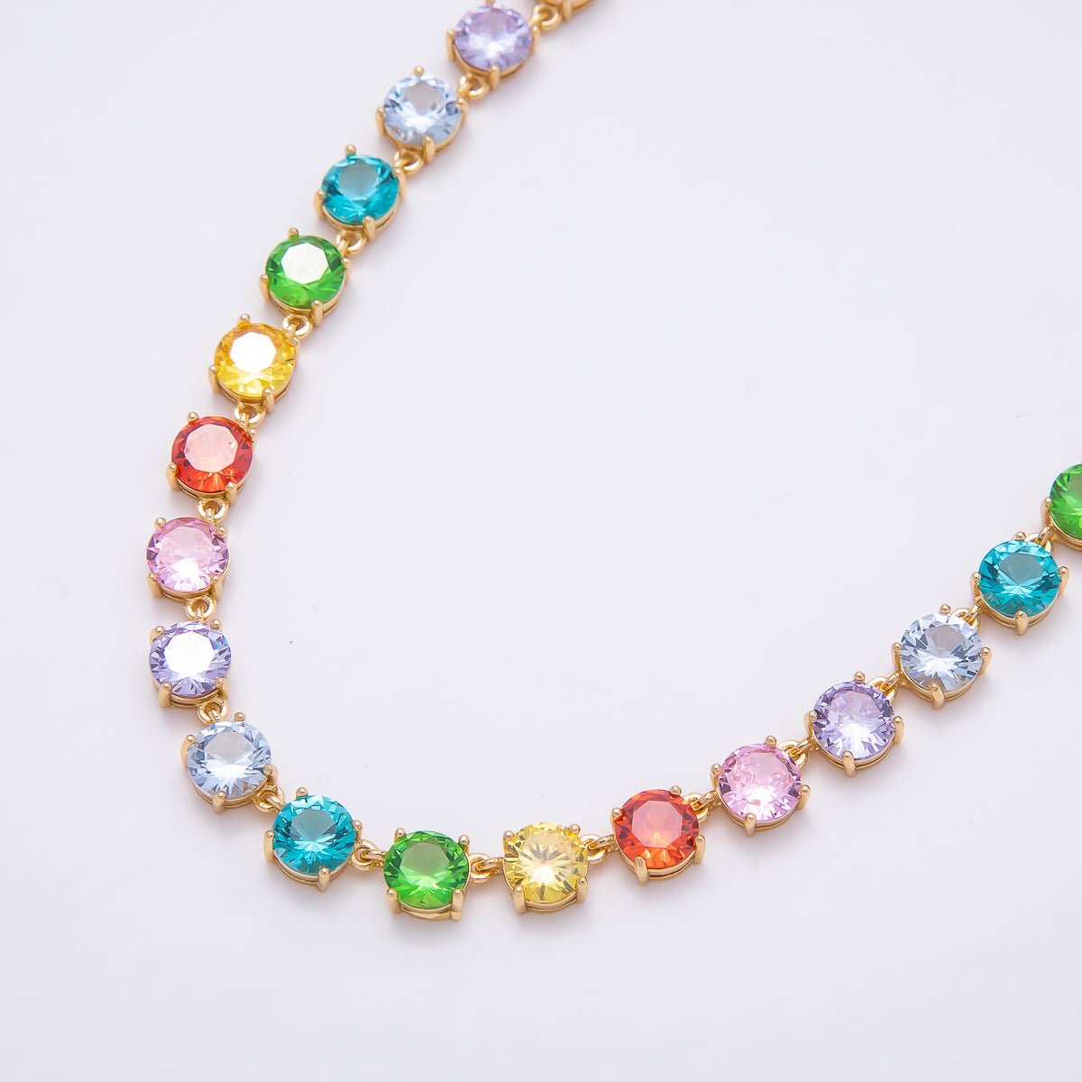 16K Gold Filled 6mm Multicolor Rainbow Round CZ Tennis Chain 17 Inch Adjustable Necklace | WA-04599 - DLUXCA