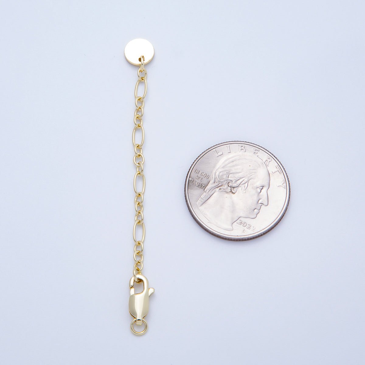 16K Gold Filled 7 Inch Lobster Clasp Round Tag Figaro Chain Extender Closure | Findings - 00169 - DLUXCA