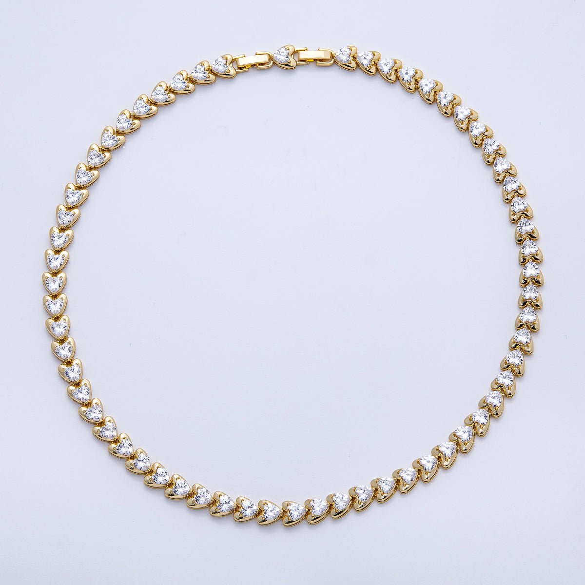 16K Gold Filled 7.4mm Clear CZ Sideways Heart Bezel Tennis Chain 17 Inch Necklace | WA - 04239 - DLUXCA