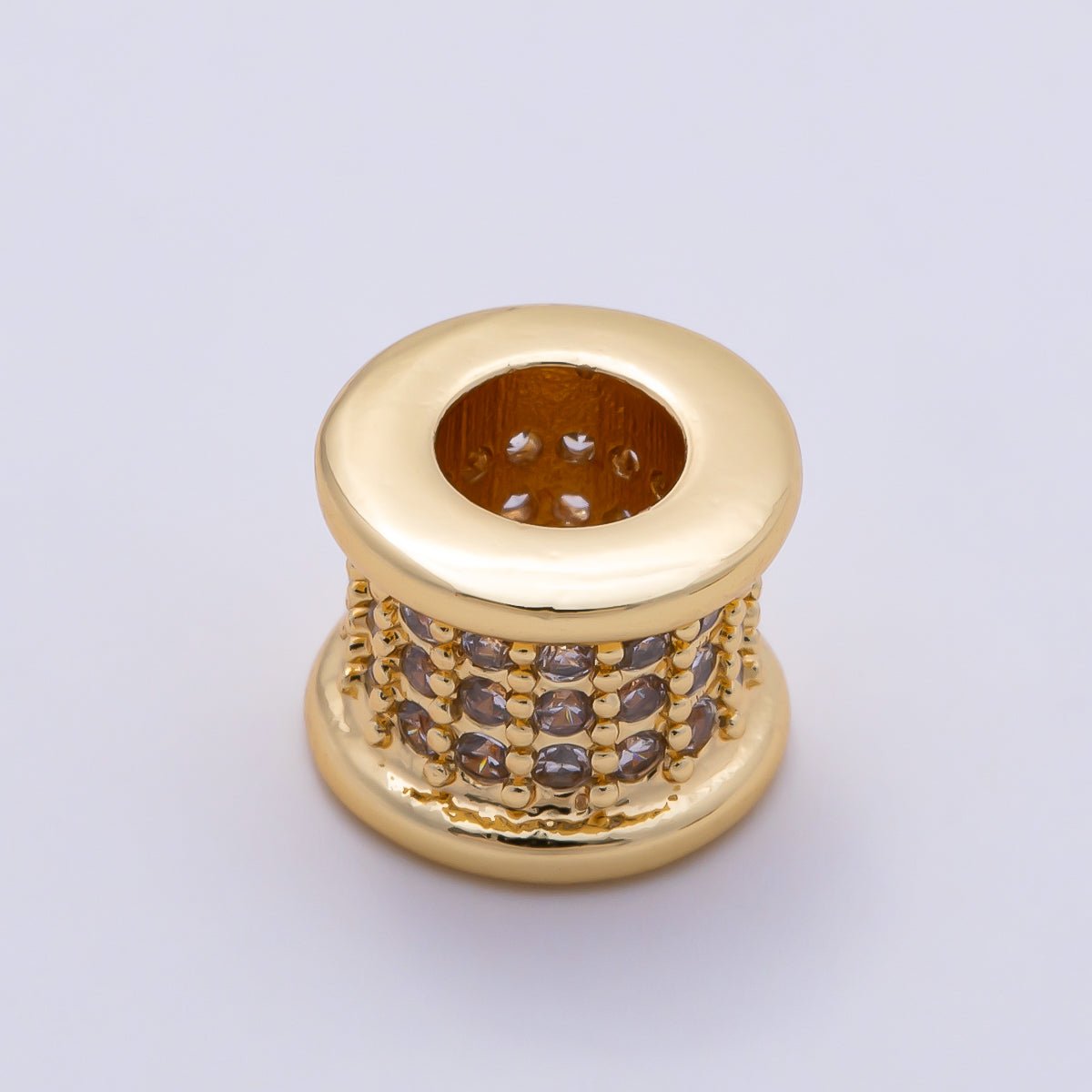 16K Gold Filled 7.5mm Birthstone Micro Paved CZ Wide Spacer Beads | Beads-00351 ~ Beads-00362 - DLUXCA