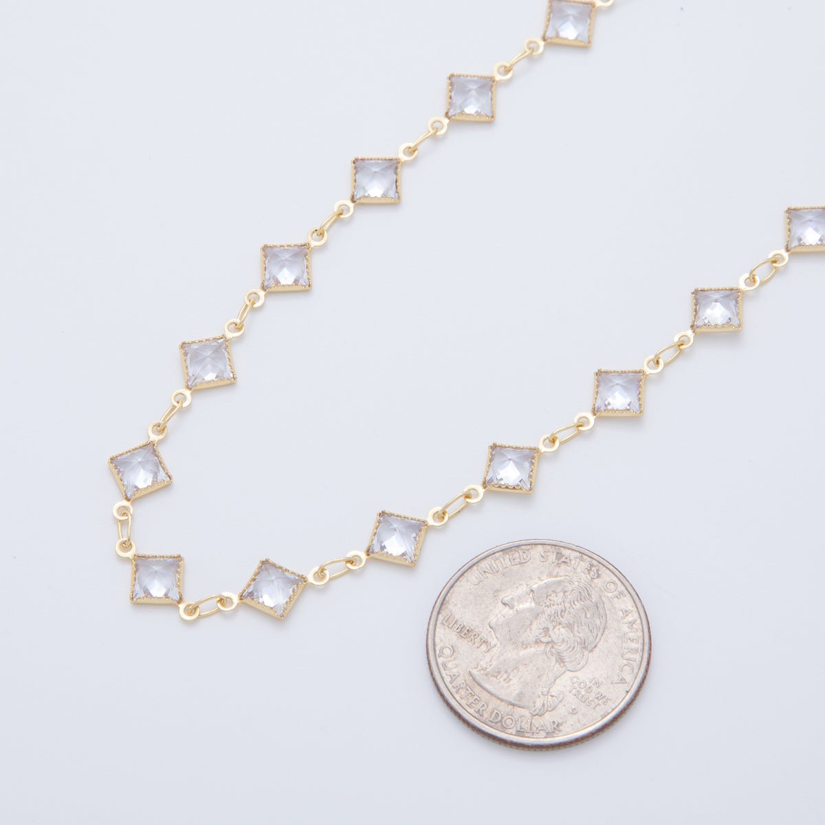 16K Gold Filled 7.5mm Clear Multifaceted Rhombus Link Unfinished Chain by Yard | Roll - 1602 - DLUXCA