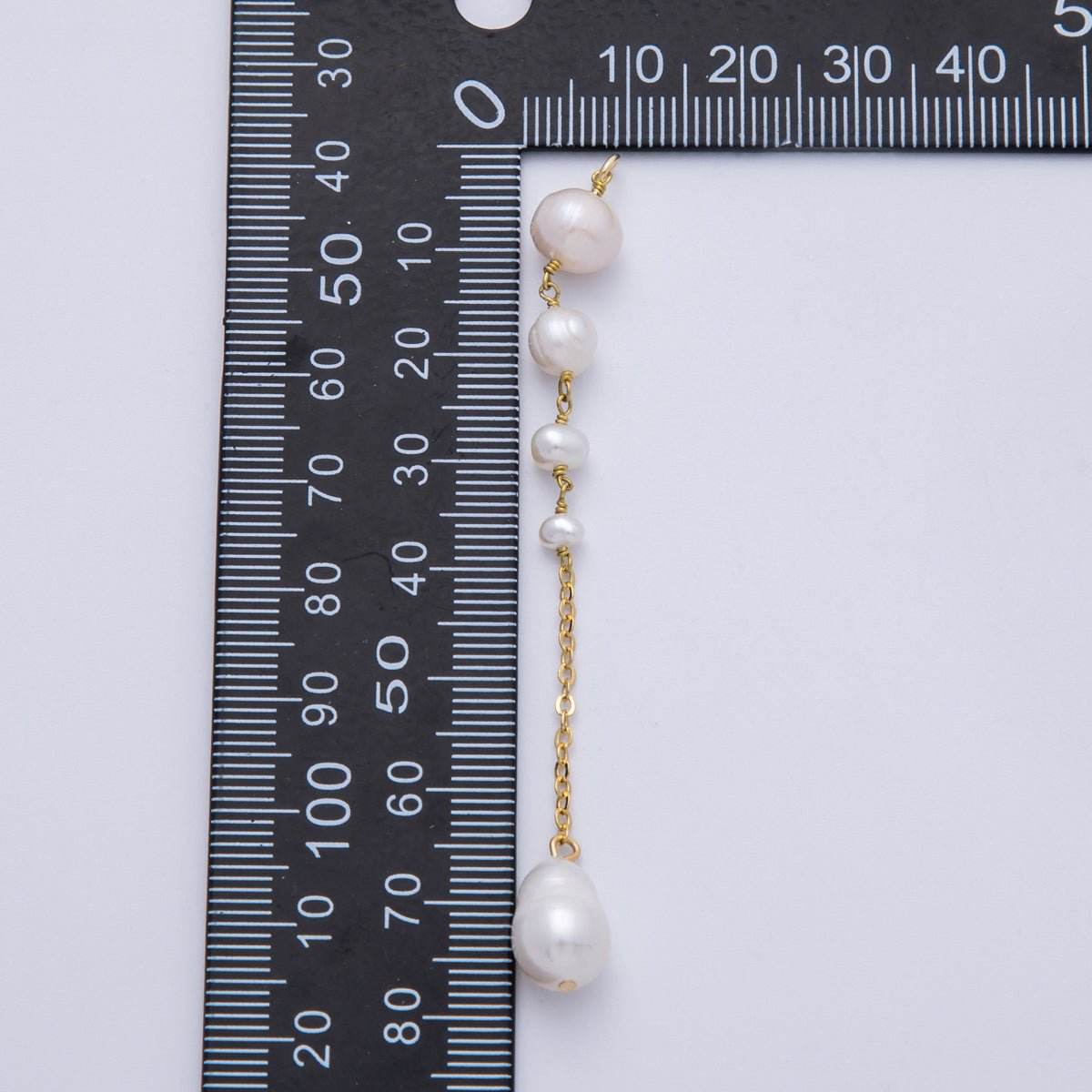 16K Gold Filled 78mm White Pink Ringed Button Shell Pearl Cable Chain Drop Charm | Charms - 00333 - DLUXCA