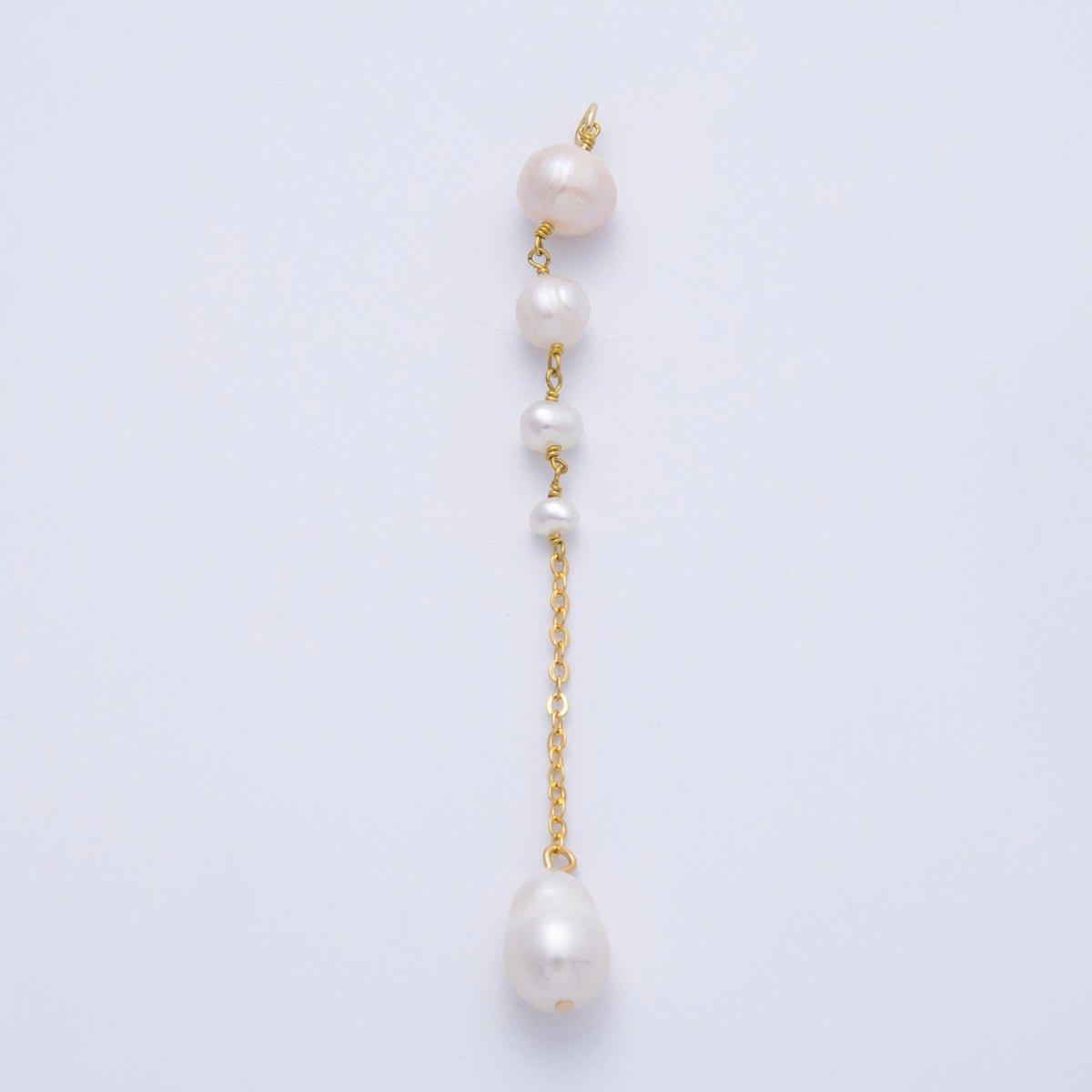 16K Gold Filled 78mm White Pink Ringed Button Shell Pearl Cable Chain Drop Charm | Charms - 00333 - DLUXCA
