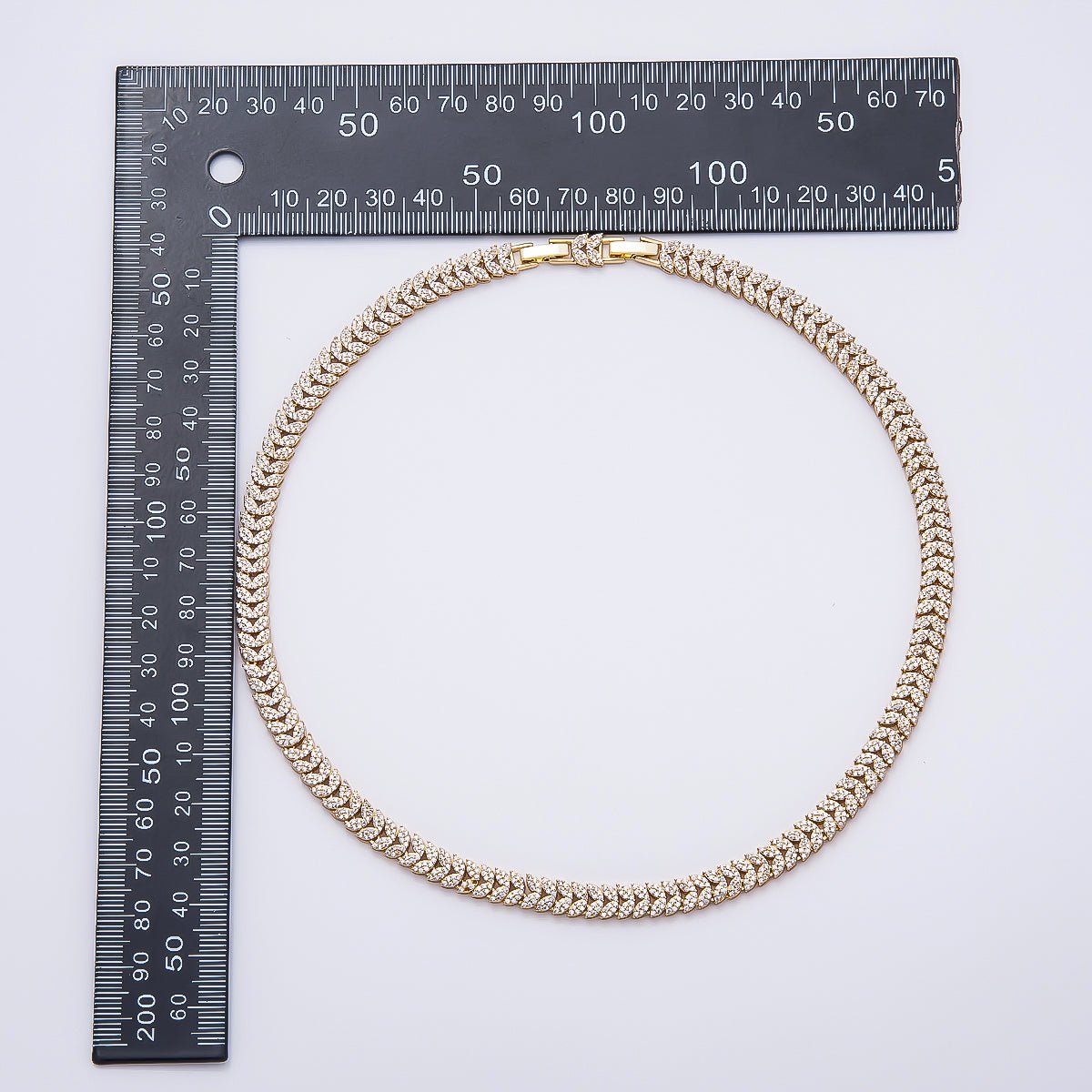 16K Gold Filled 7mm Micro Paved CZ Heart Curb Chain 17 Inch Adjustable Necklace | WA-04758 - DLUXCA