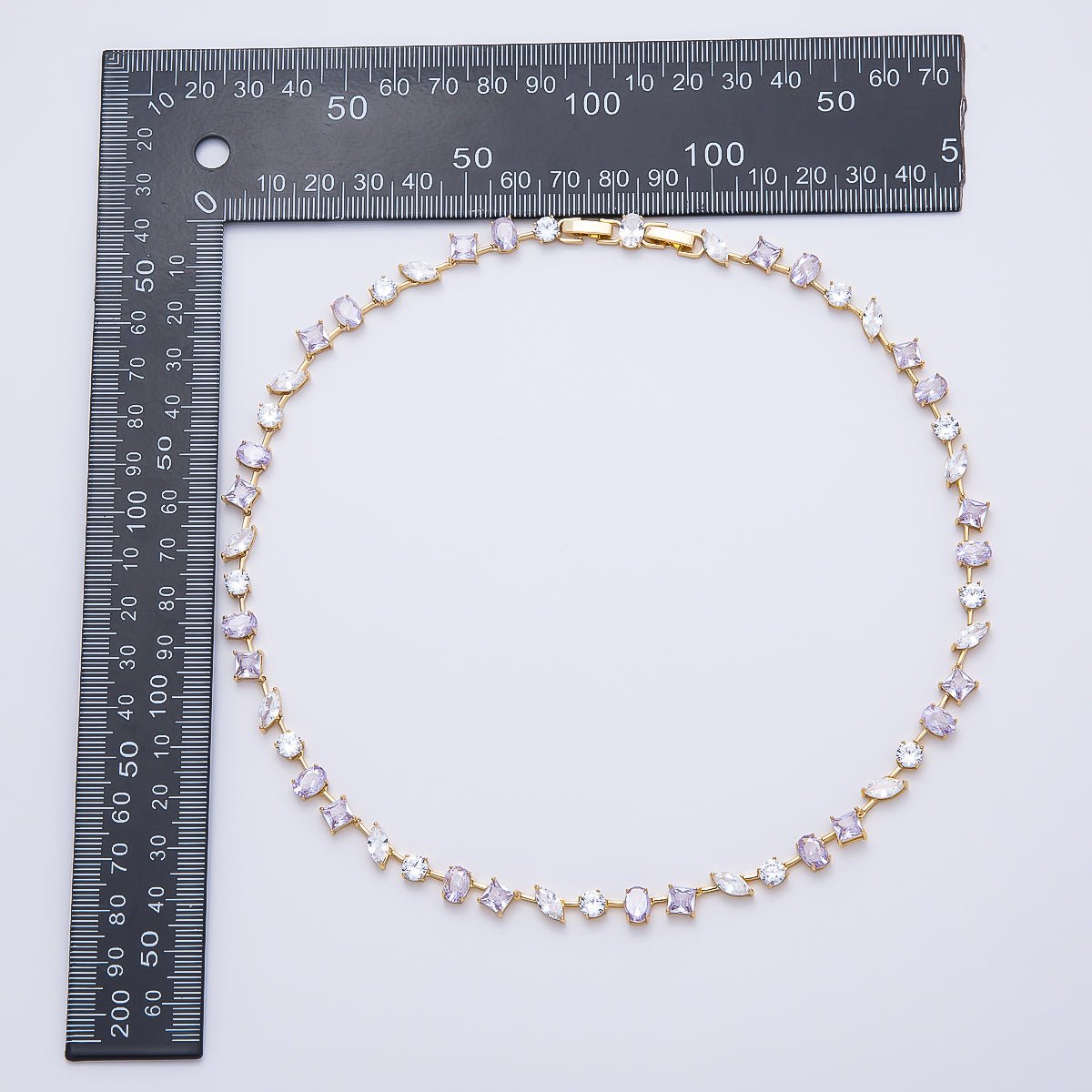 16K Gold Filled 7mm Purple Clear Multi-Cut CZ Tennis Chain 17 Inch Adjustable Necklace | WA-04684 - DLUXCA