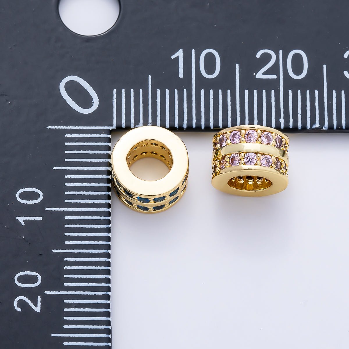 16K Gold Filled 8.7mm Double Lined Micro Paved CZ Birthstone Rondelle Bead | Beads-00400 ~ Beads-00411 - DLUXCA