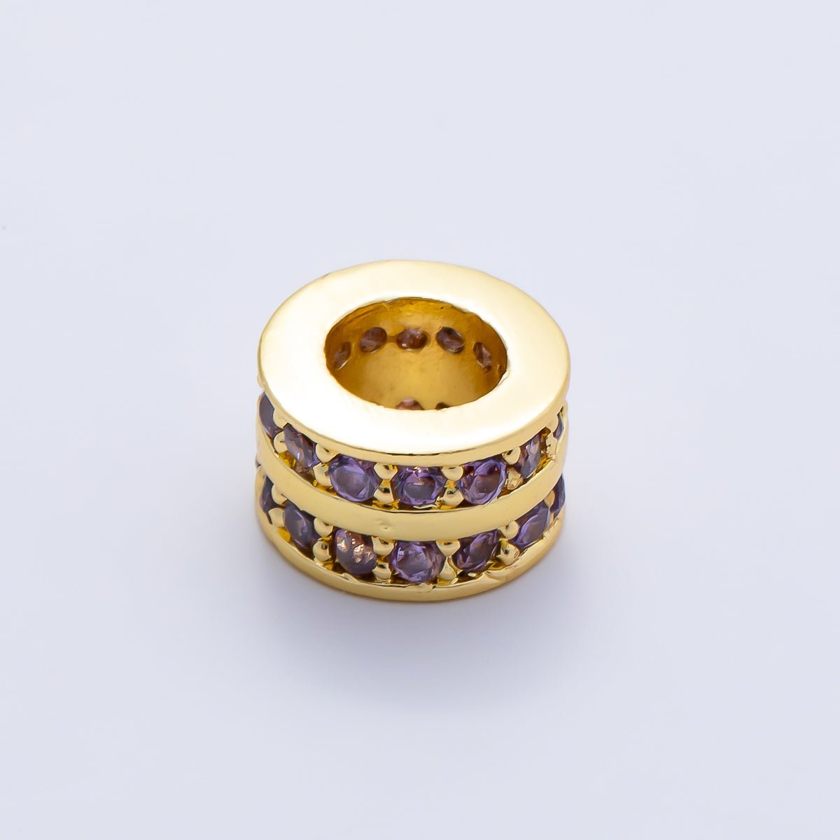16K Gold Filled 8.7mm Double Lined Micro Paved CZ Birthstone Rondelle Bead | Beads-00400 ~ Beads-00411 - DLUXCA