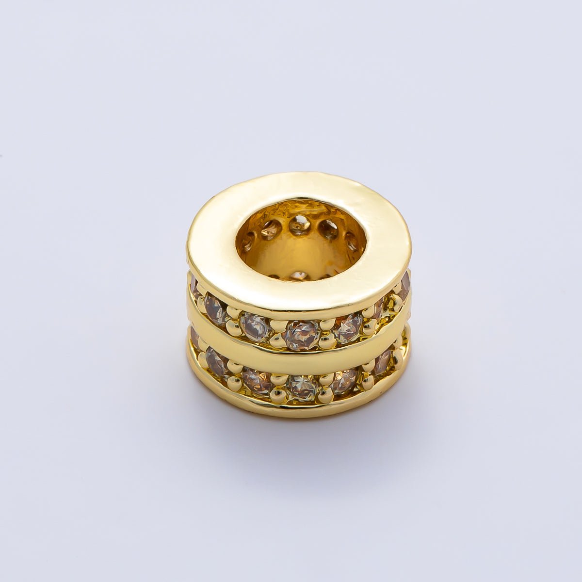 16K Gold Filled 8.7mm Double Lined Micro Paved CZ Birthstone Rondelle Bead | Beads-00400 ~ Beads-00411 - DLUXCA