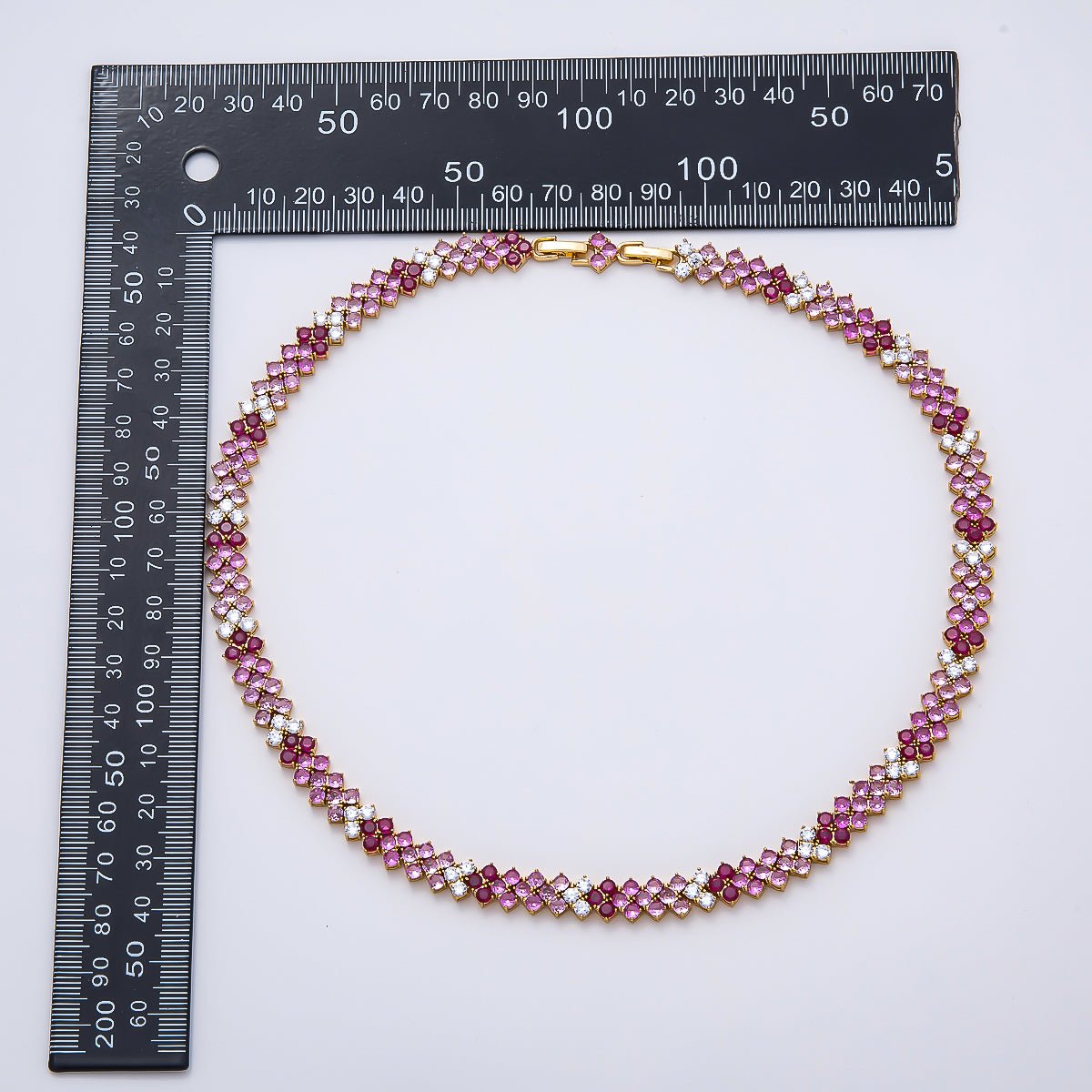 16K Gold Filled 8.7mm Pink Clear Gradient Motif Panther Tennis Chain 17 Inch Adjustable Necklace | WA-04681 - DLUXCA