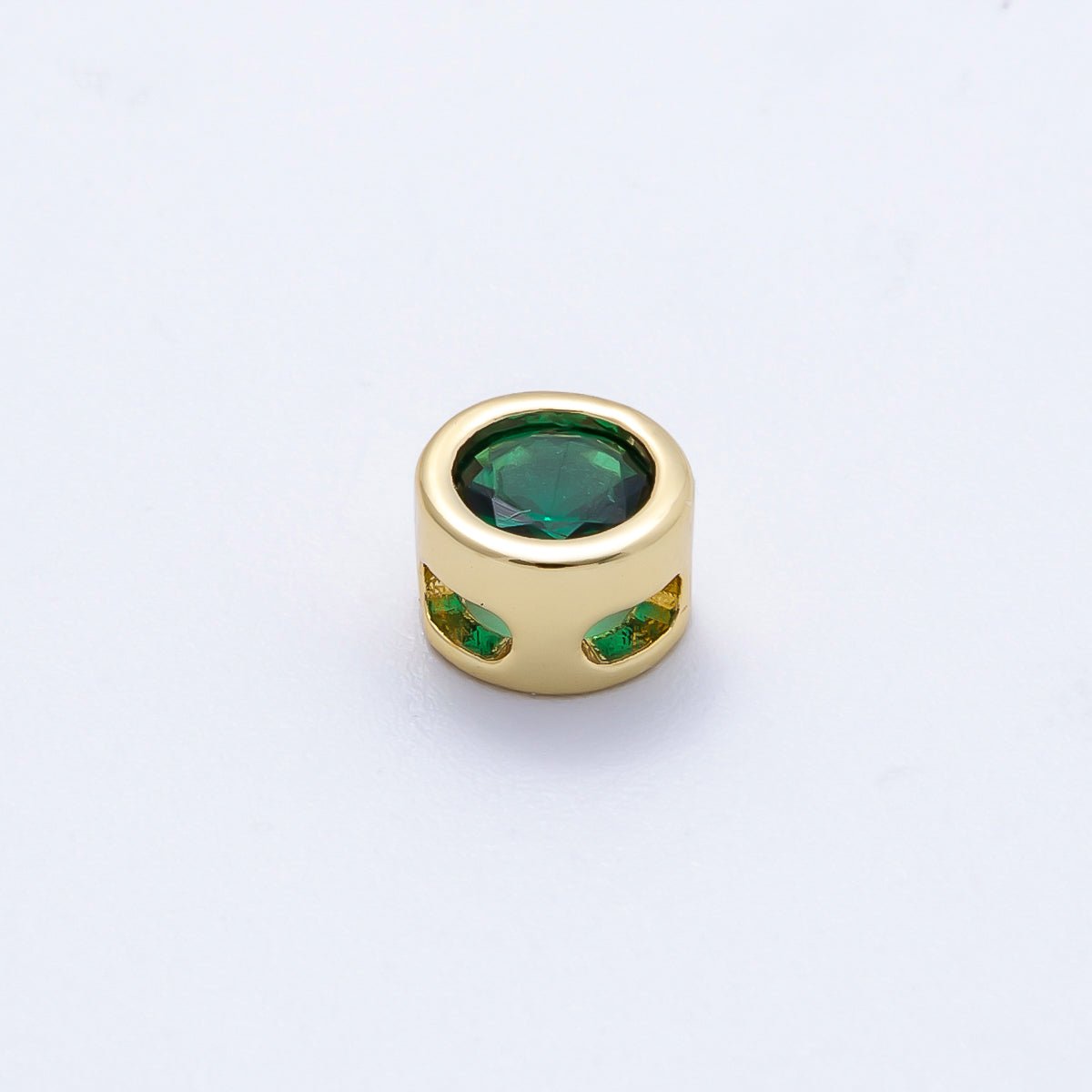 16K Gold Filled 8mm Bezel - Set Birthstone Rondelle Spacer Beads | Beads - 00278 ~ Beads - 00289 - DLUXCA