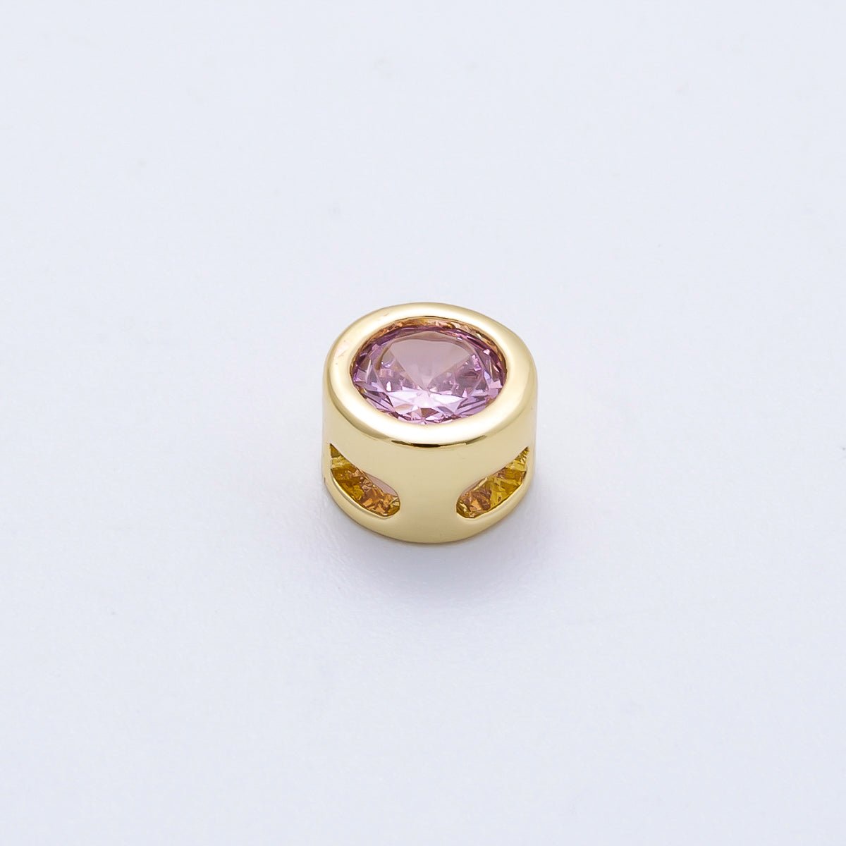 16K Gold Filled 8mm Bezel - Set Birthstone Rondelle Spacer Beads | Beads - 00278 ~ Beads - 00289 - DLUXCA