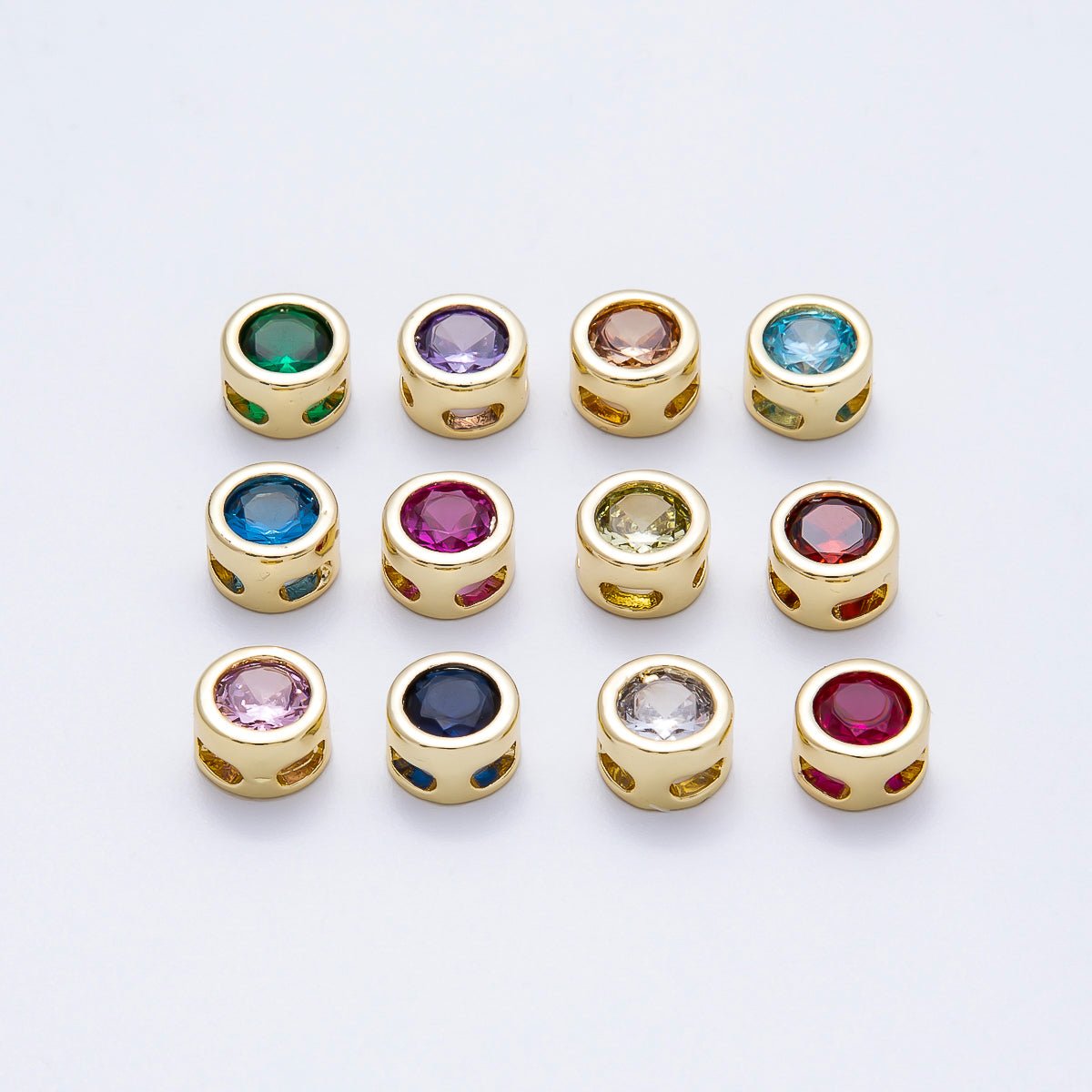 16K Gold Filled 8mm Bezel - Set Birthstone Rondelle Spacer Beads | Beads - 00278 ~ Beads - 00289 - DLUXCA