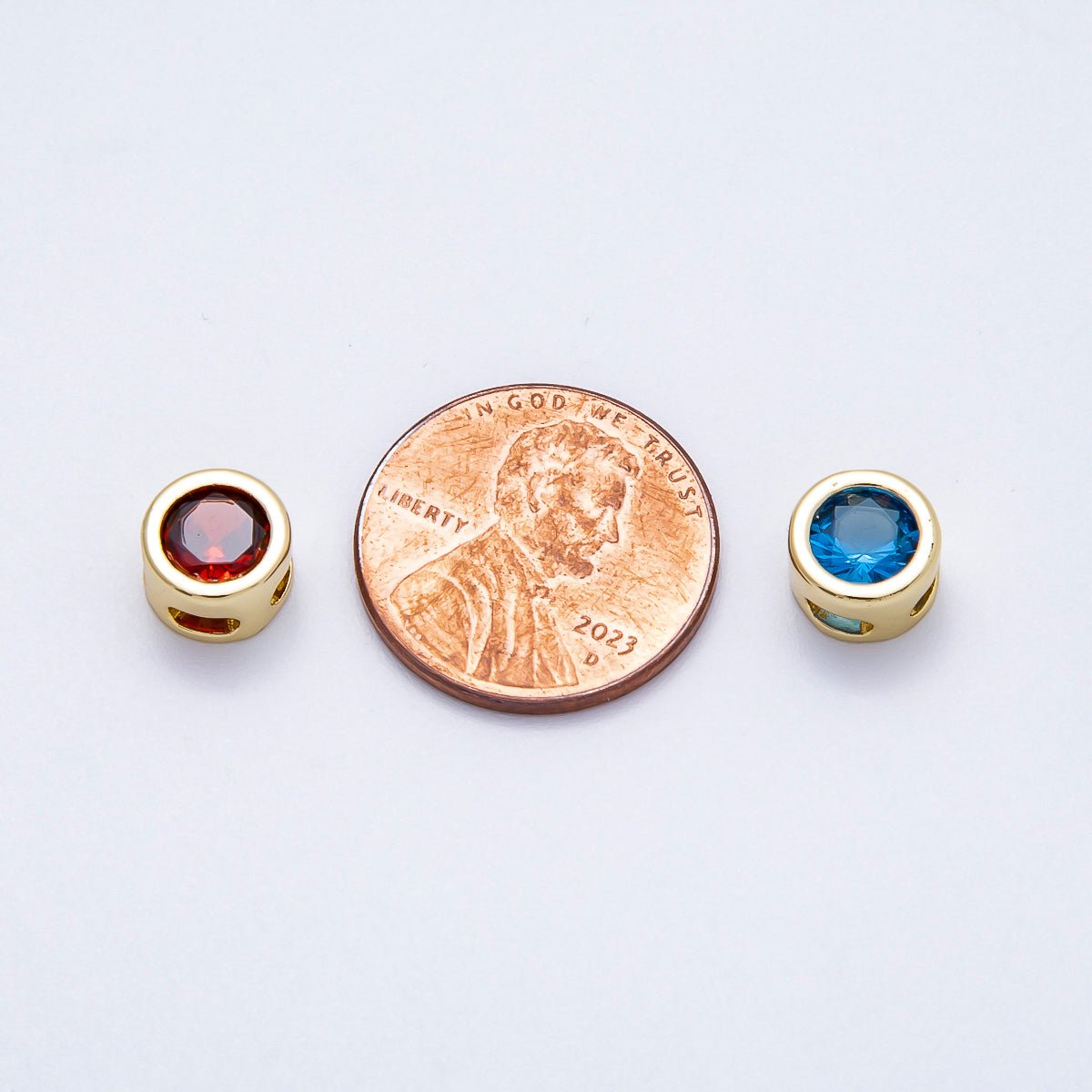 16K Gold Filled 8mm Bezel - Set Birthstone Rondelle Spacer Beads | Beads - 00278 ~ Beads - 00289 - DLUXCA