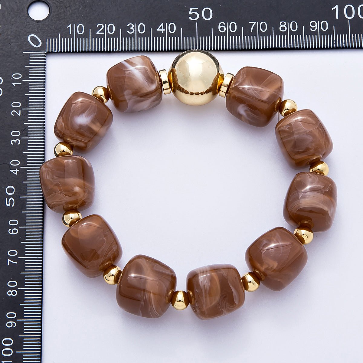 16K Gold Filled 8mm Brown, Green Marble Resin Bead Geometric Stretch Bracelet | WA - 4147 WA - 4148 - DLUXCA