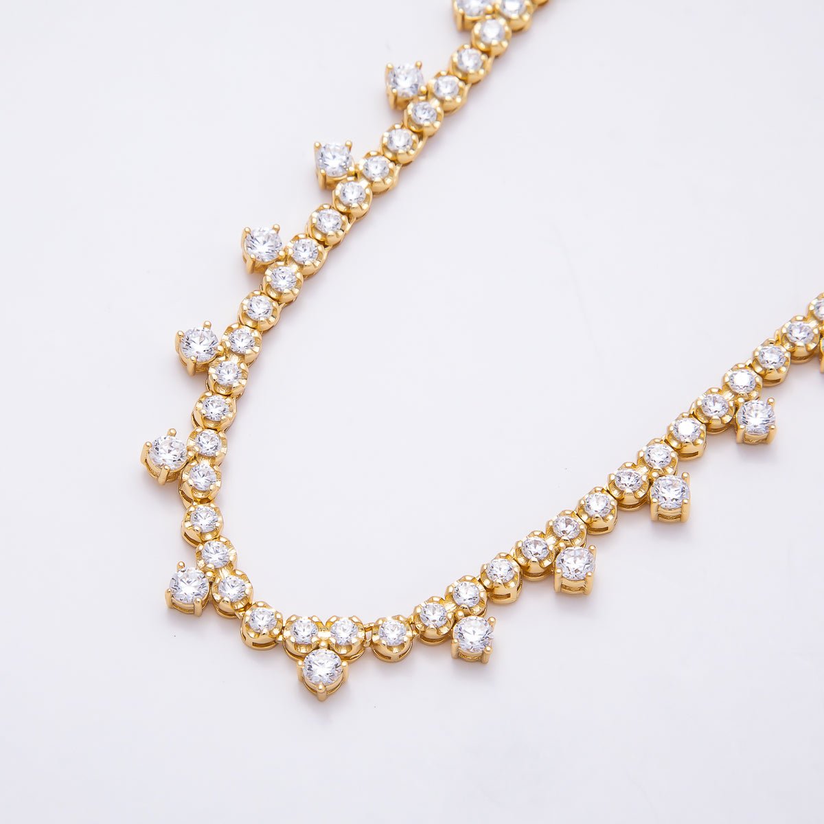 16K Gold Filled 8mm Clear Round CZ Tennis Teeth Cable Chain Choker 16 Inch Necklace w. Extender | WA - 04486 - DLUXCA