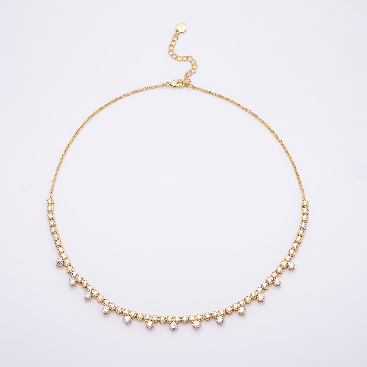 16K Gold Filled 8mm Clear Round CZ Tennis Teeth Cable Chain Choker 16 Inch Necklace w. Extender | WA - 04486 - DLUXCA