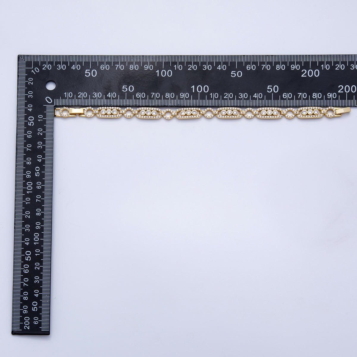 16K Gold Filled 8mm Micro Paved CZ Round Paperclip Chain 7 Inch Bracelet | WA - 04045 - DLUXCA