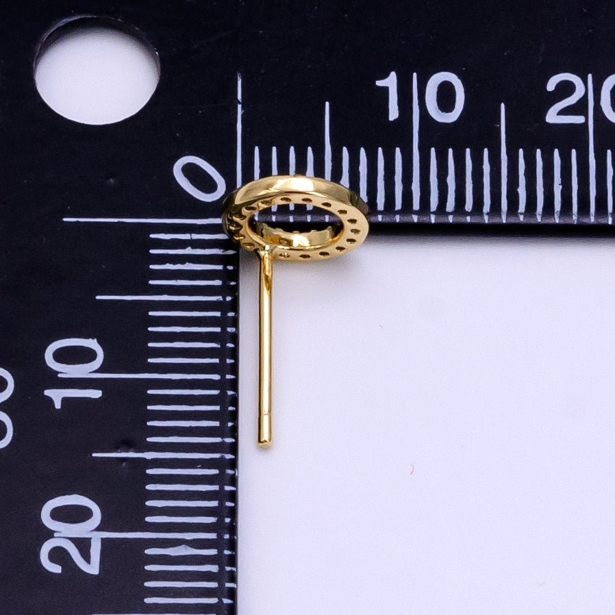 16K Gold Filled 8mm Open Round Circle Micro Paved CZ Stud Earrings - DLUXCA